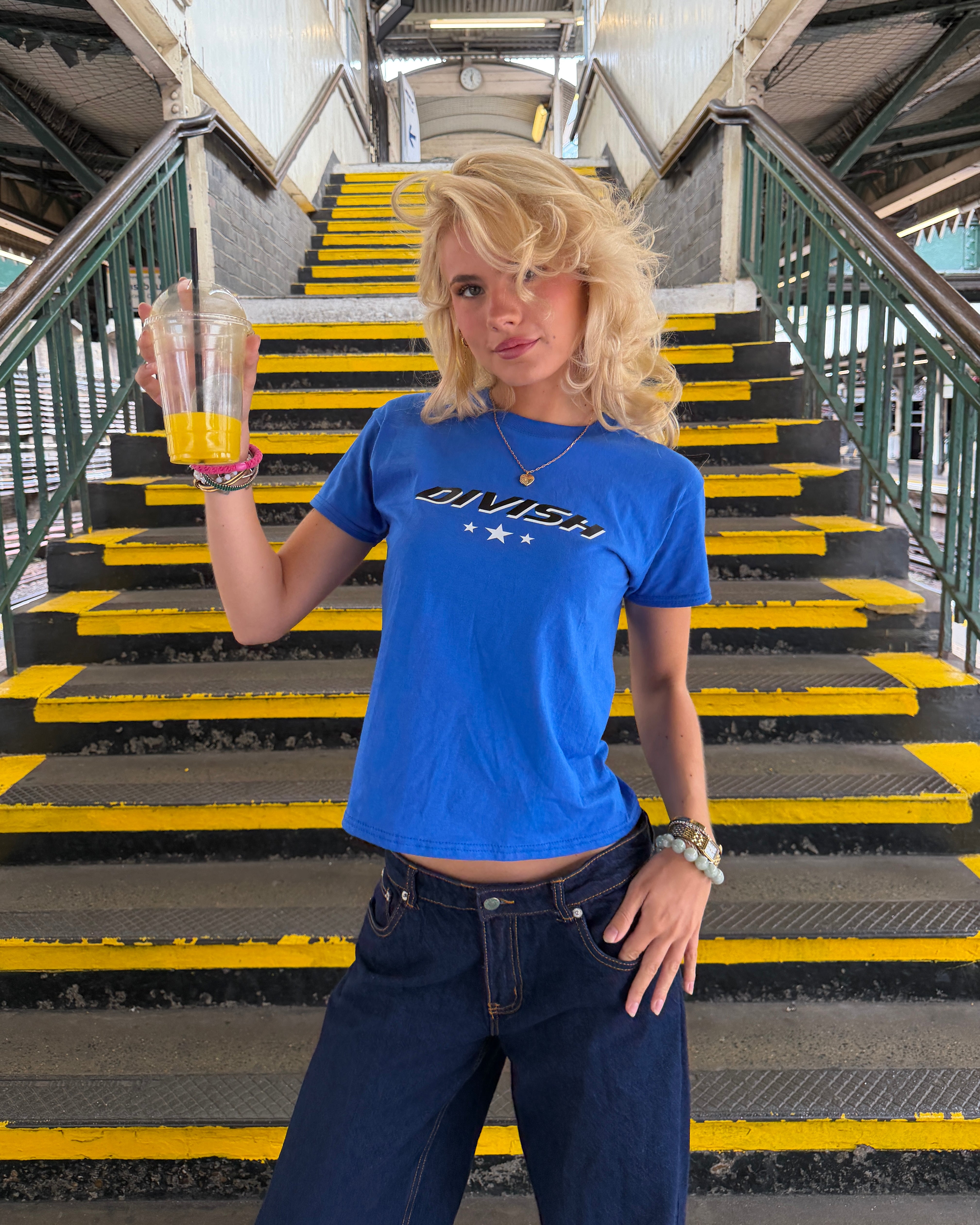 BLUE DRINK BABY TEE - NAVY