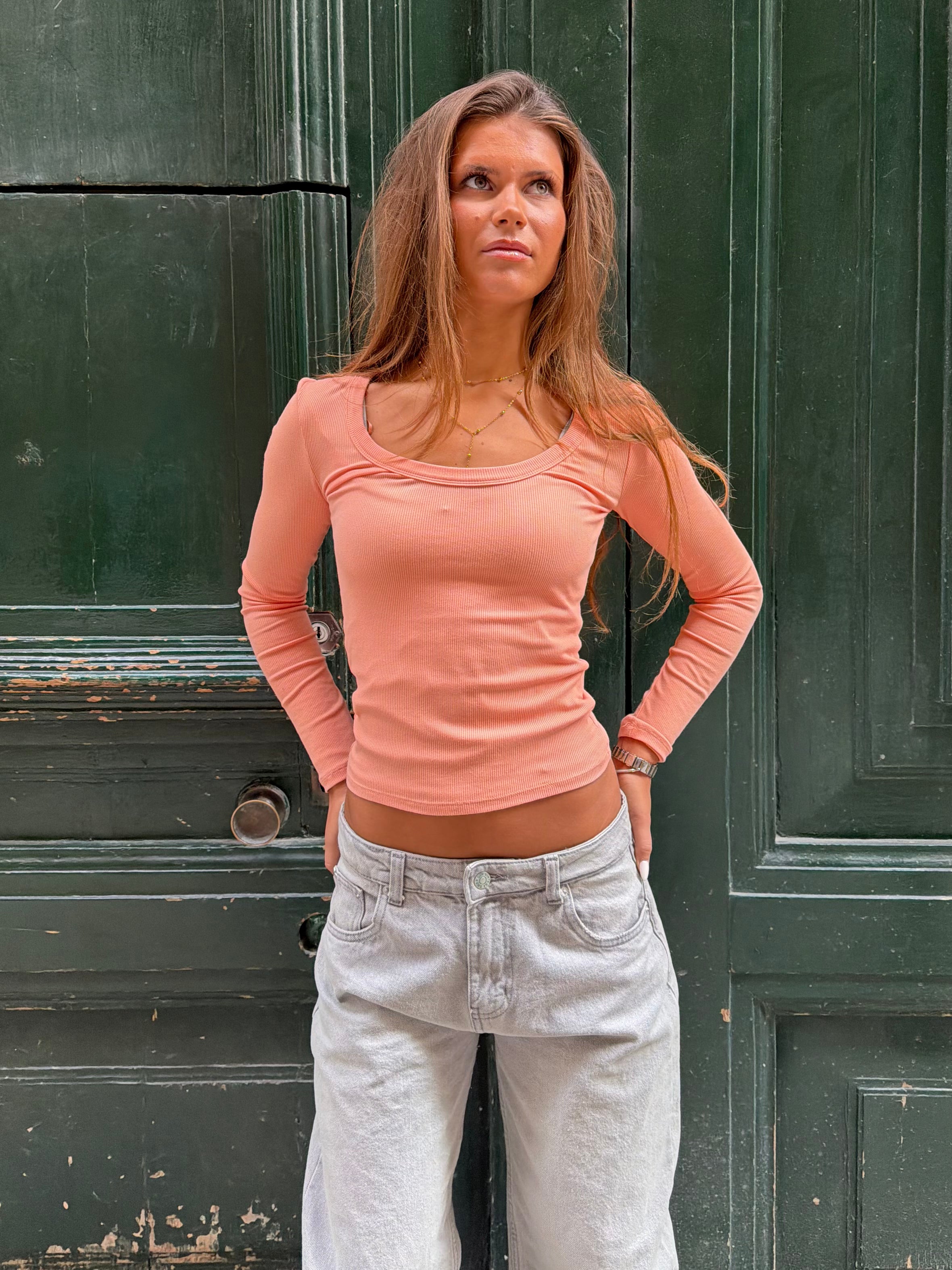 THEA LONG SLEEVE T-SHIRT - CORAL