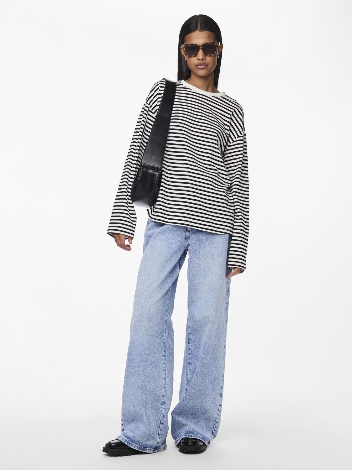 SADIE STRIPE TEE LS - CLOUD DANCER / BLACK