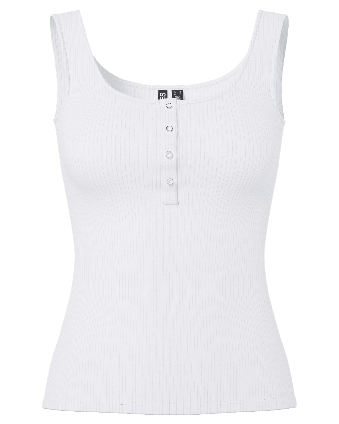 Hvid ribbet Kitte tanktop i økologisk bomuld med knapdetalje og rund halsudskæring
