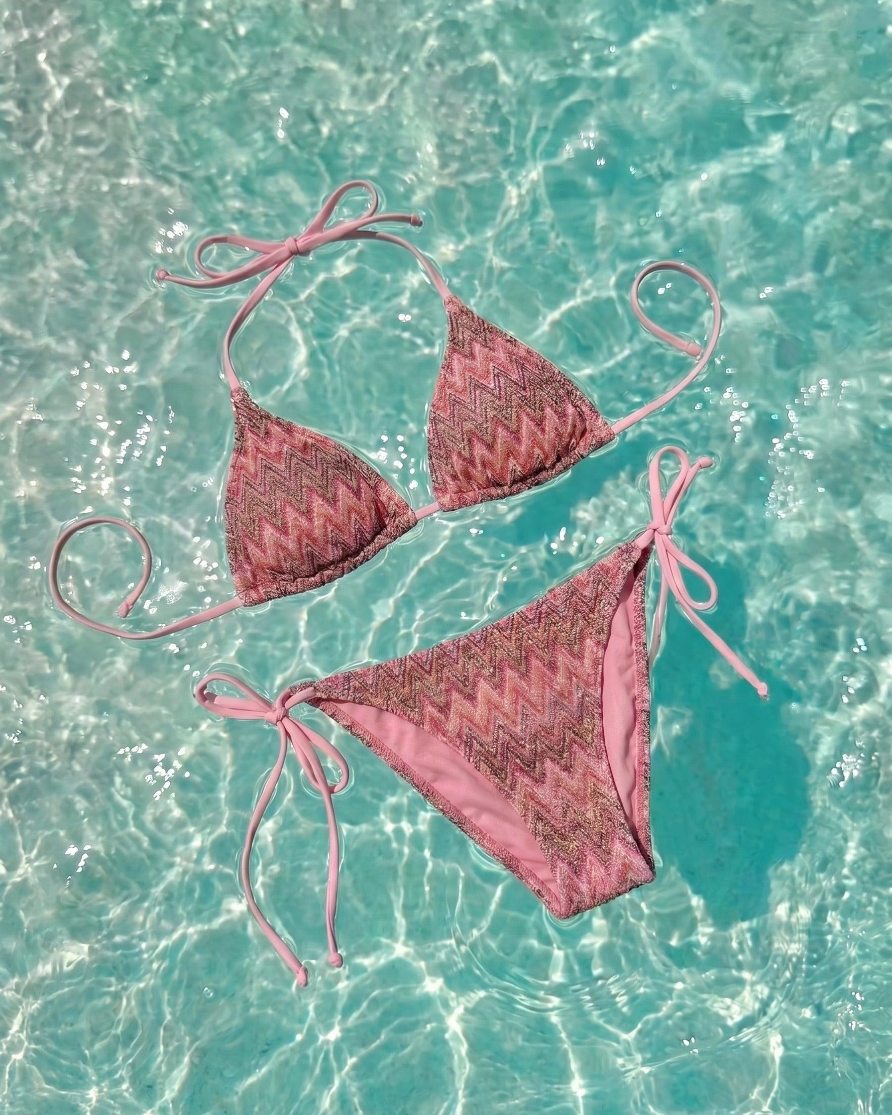 ADA KNITTED BIKINI TOP - ROSE JAQUARD PATTERN - Dinvintageshop