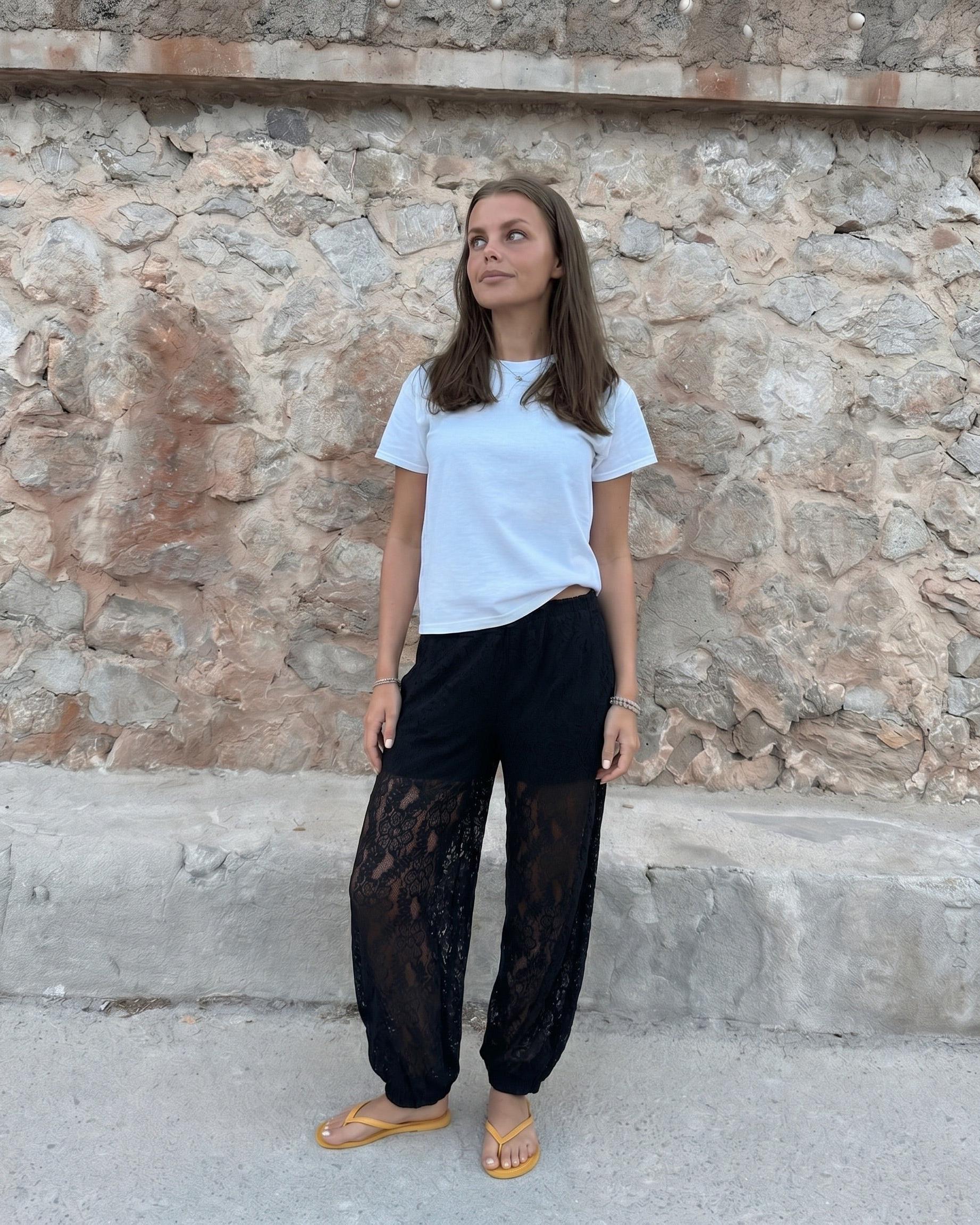ALINE BALLOON LACE PANTS - Black - Dinvintageshop