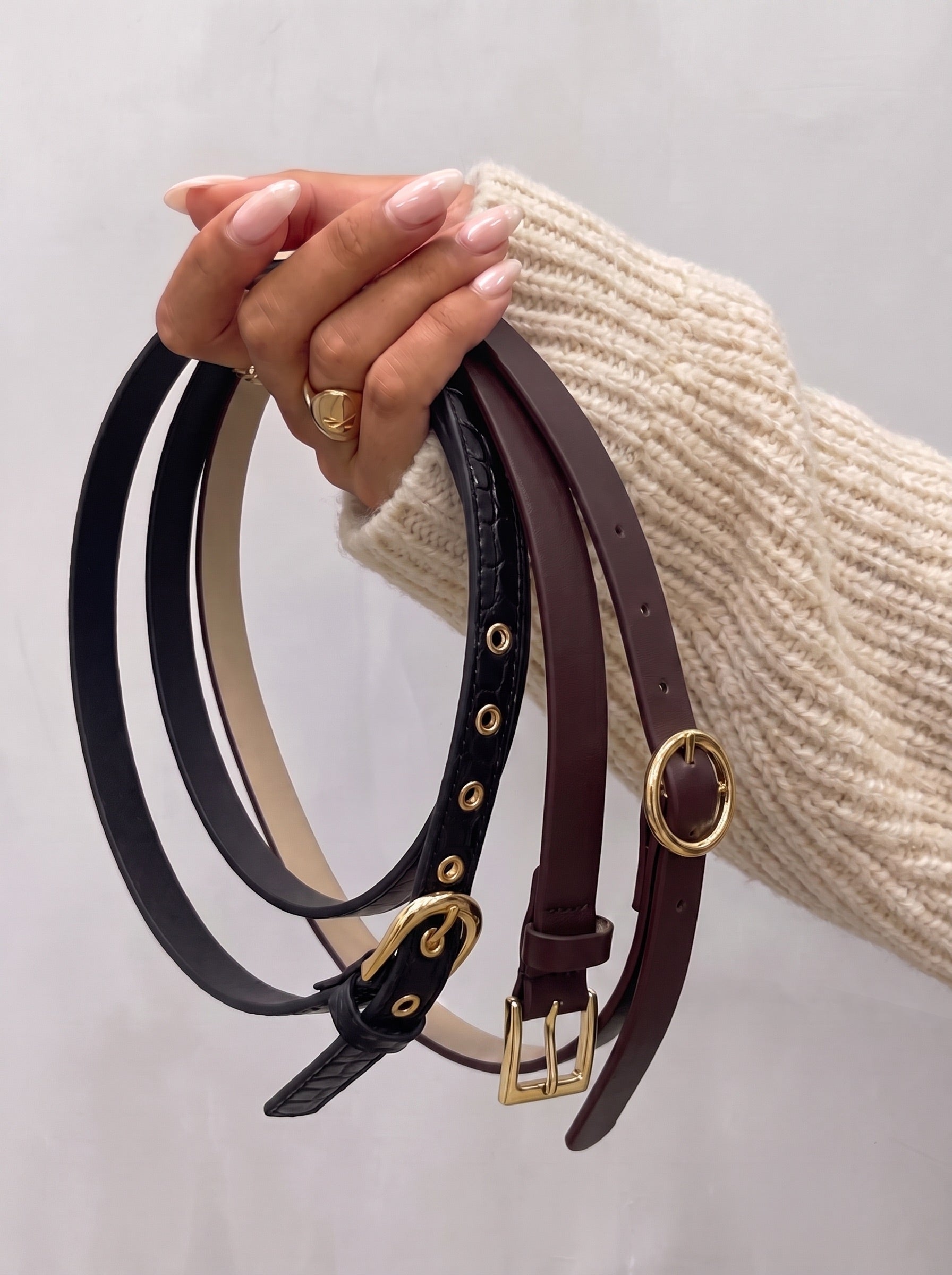 ALLIE (3-pak) BÆLTE - WINE/BLACK/COFFEE - Dinvintageshop