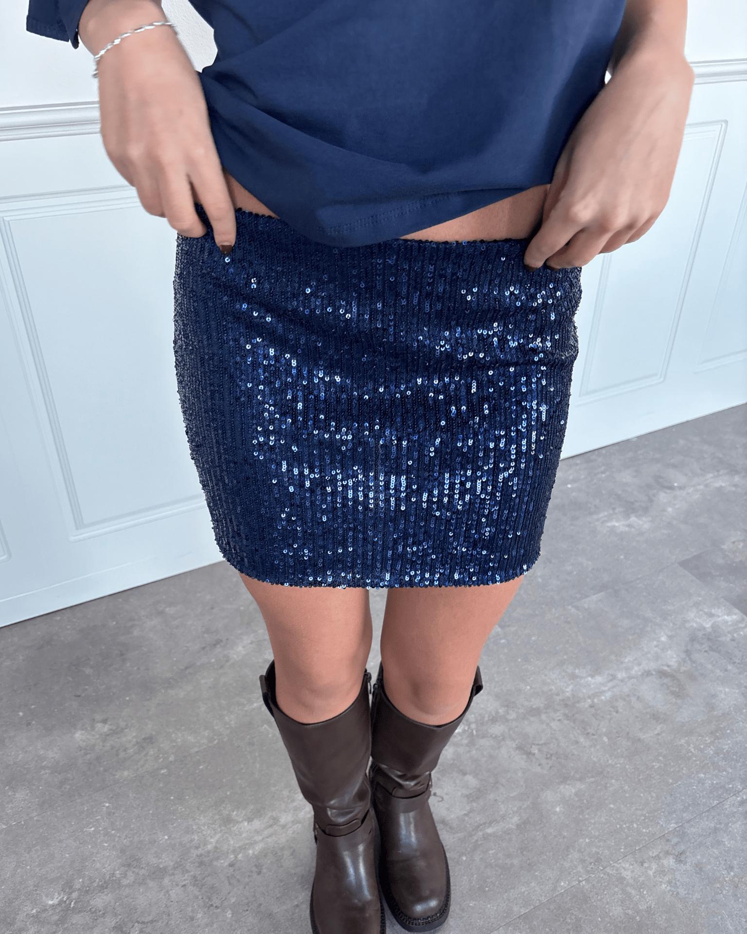 BILLIE GLITTER SKIRT - NAVY
