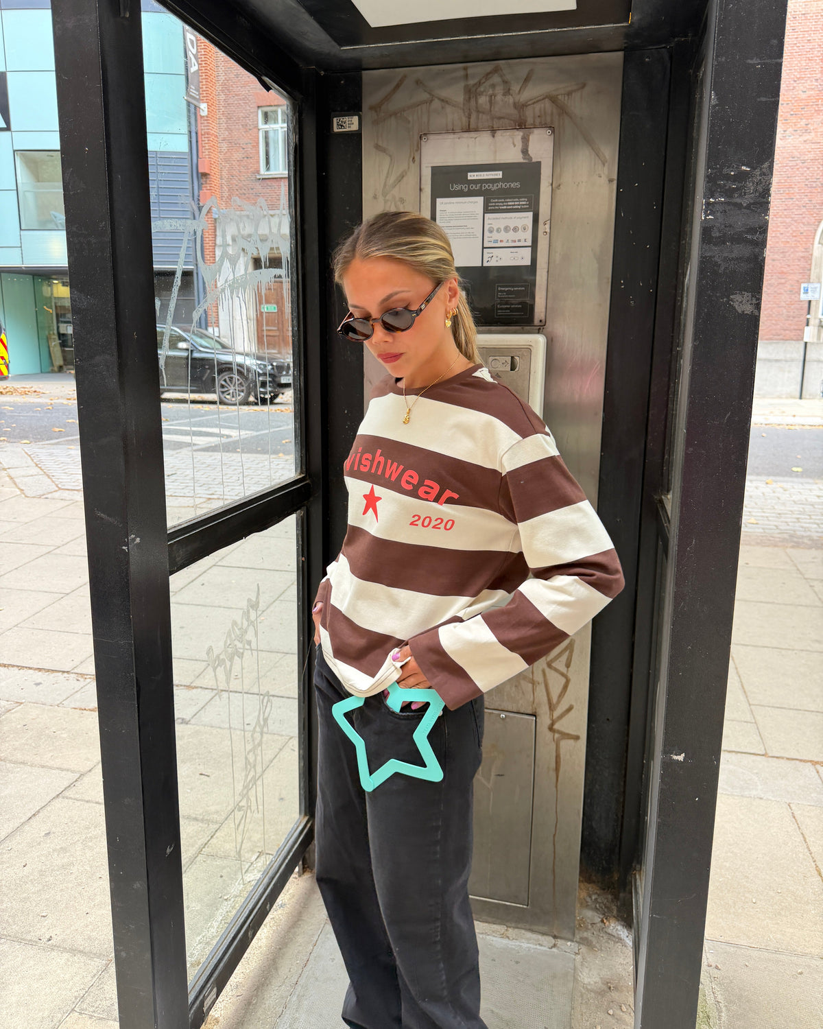 DAGMAR STRIPE TEE - BROWN/CORAL - Dinvintageshop