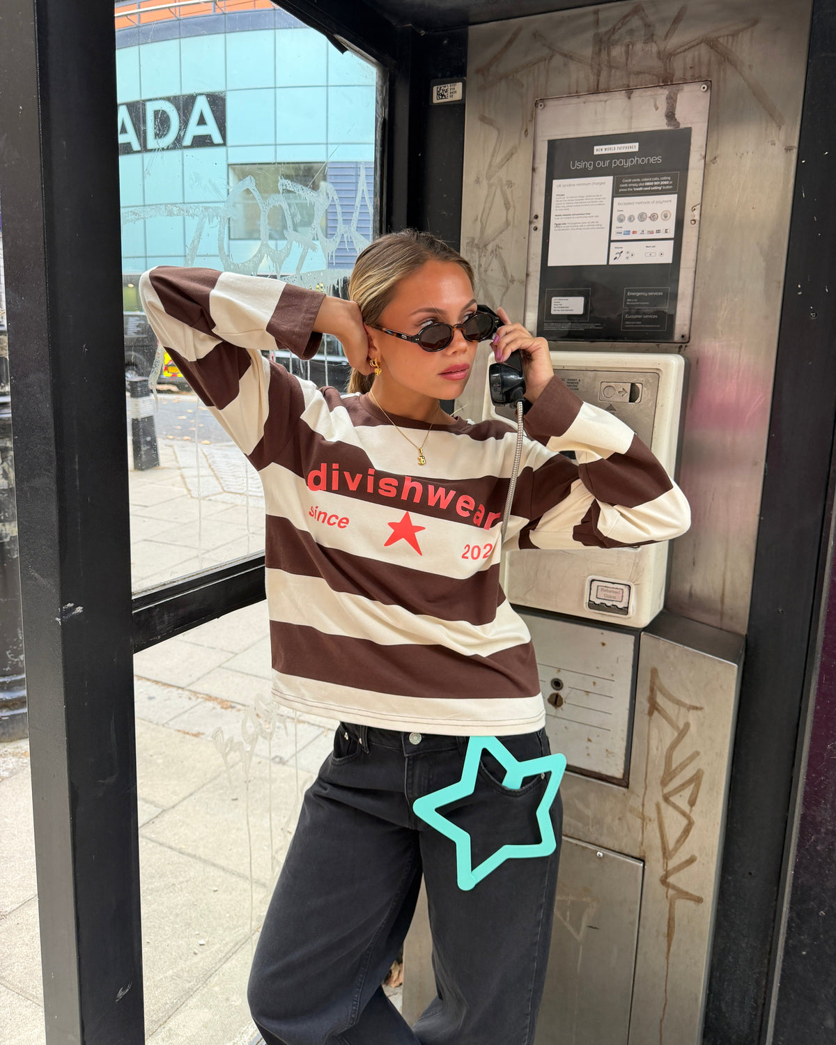 DAGMAR STRIPE TEE - BROWN/CORAL - Dinvintageshop