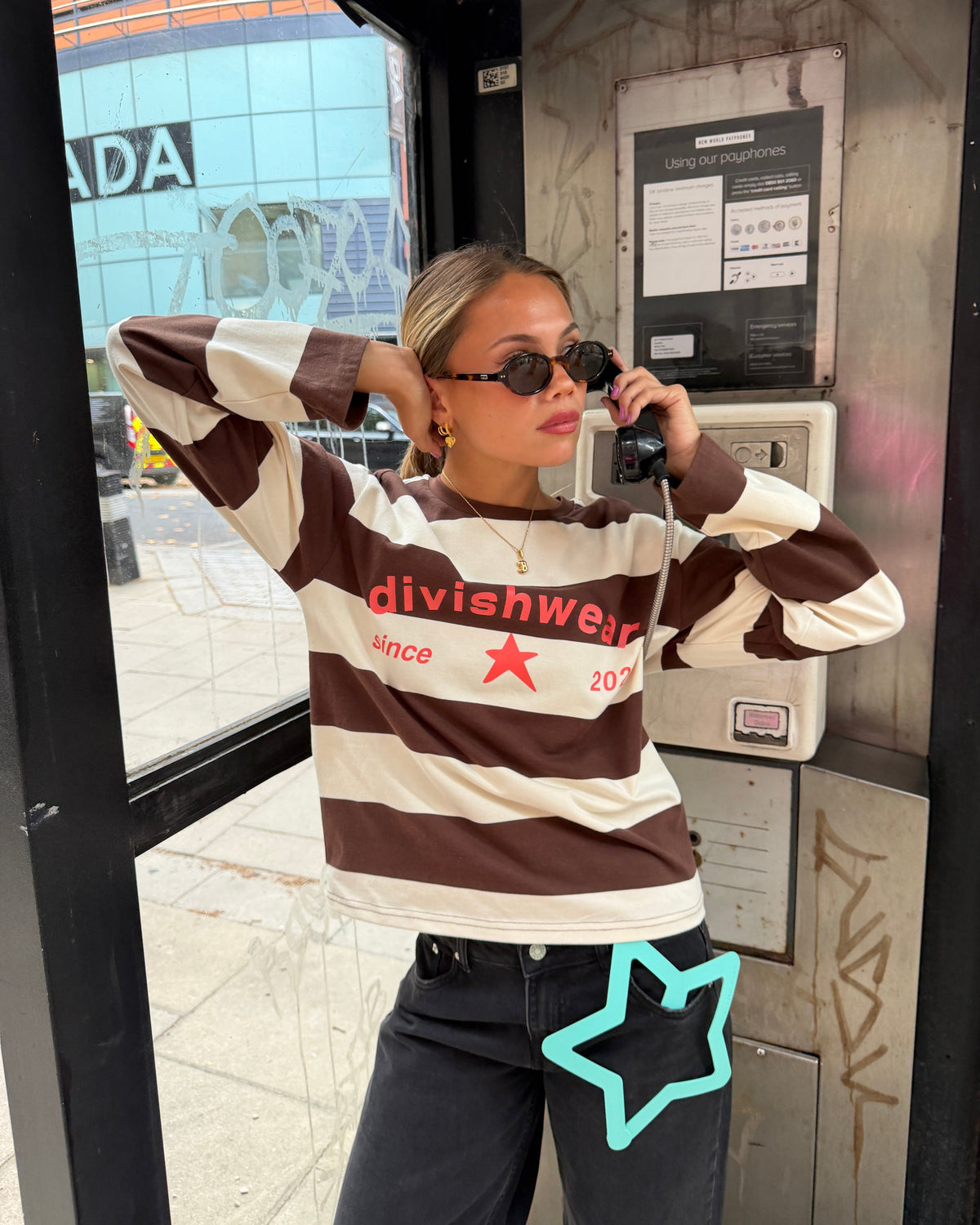 DAGMAR STRIPE TEE - BROWN/CORAL - Dinvintageshop