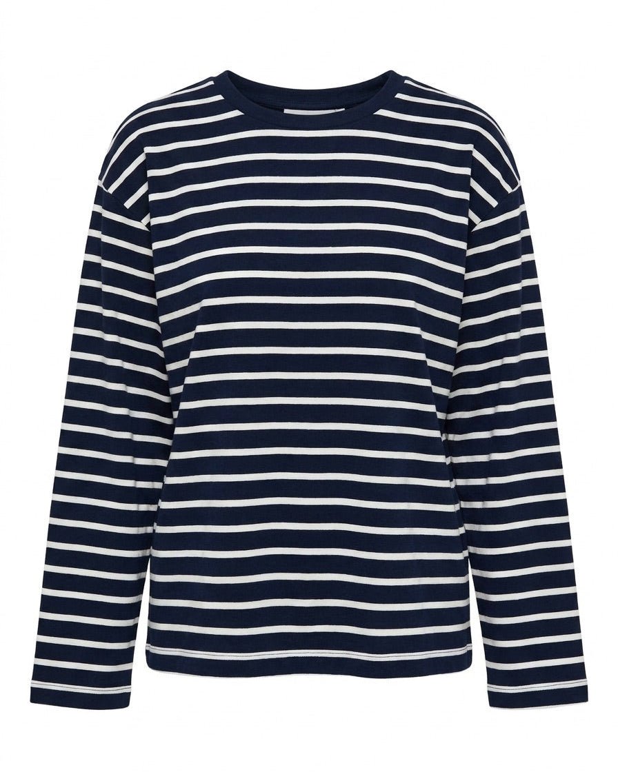 DINA STRIPE TEE - NAVY/CORAL - Dinvintageshop