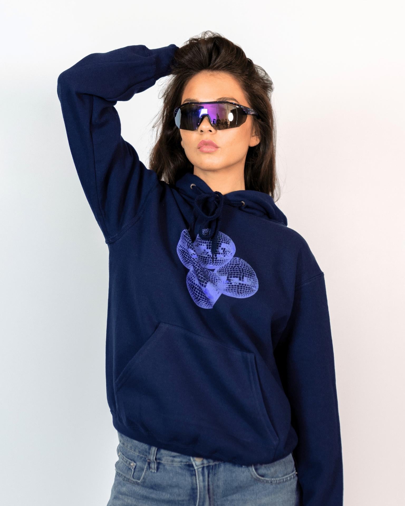 DISCO KUGLE (violet) HOODIE - NAVY