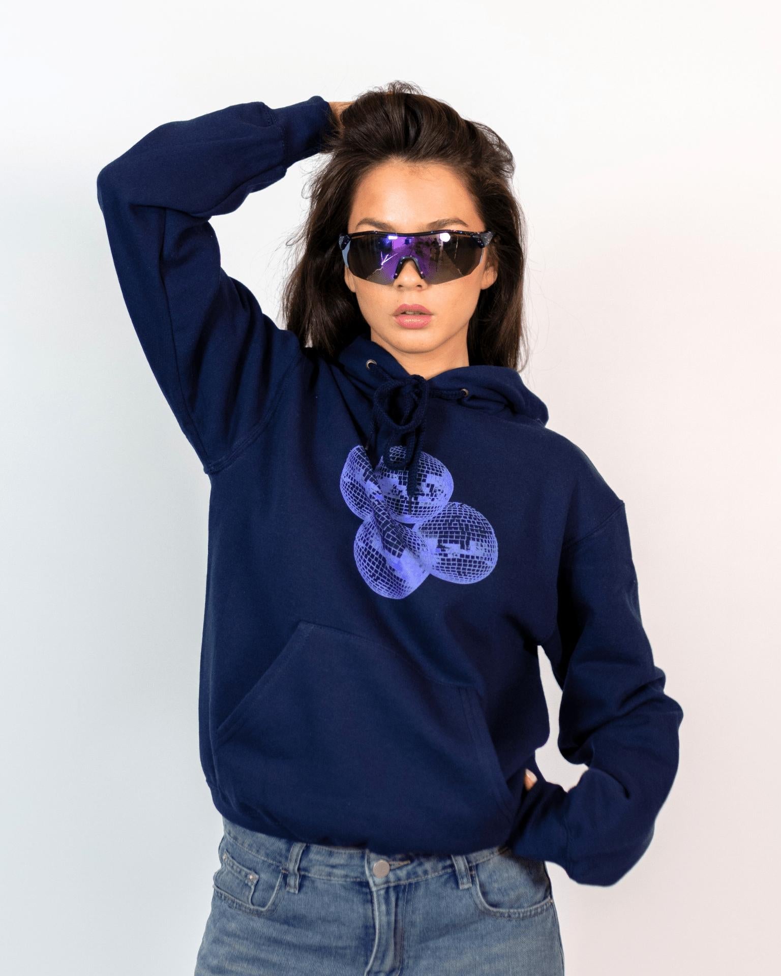 DISCO KUGLE (violet) HOODIE - NAVY