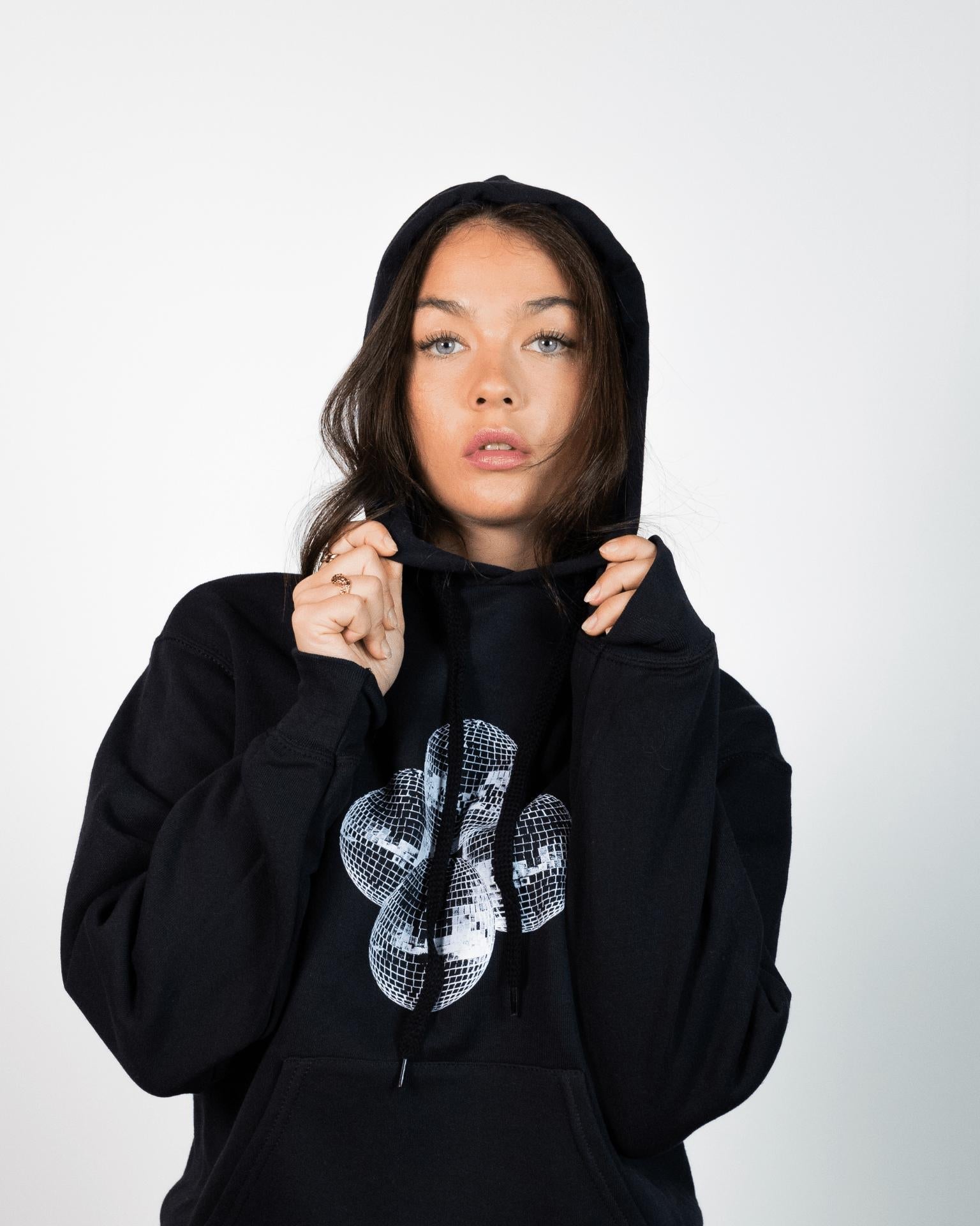 DISCO KUGLE (white) HOODIE - BLACK