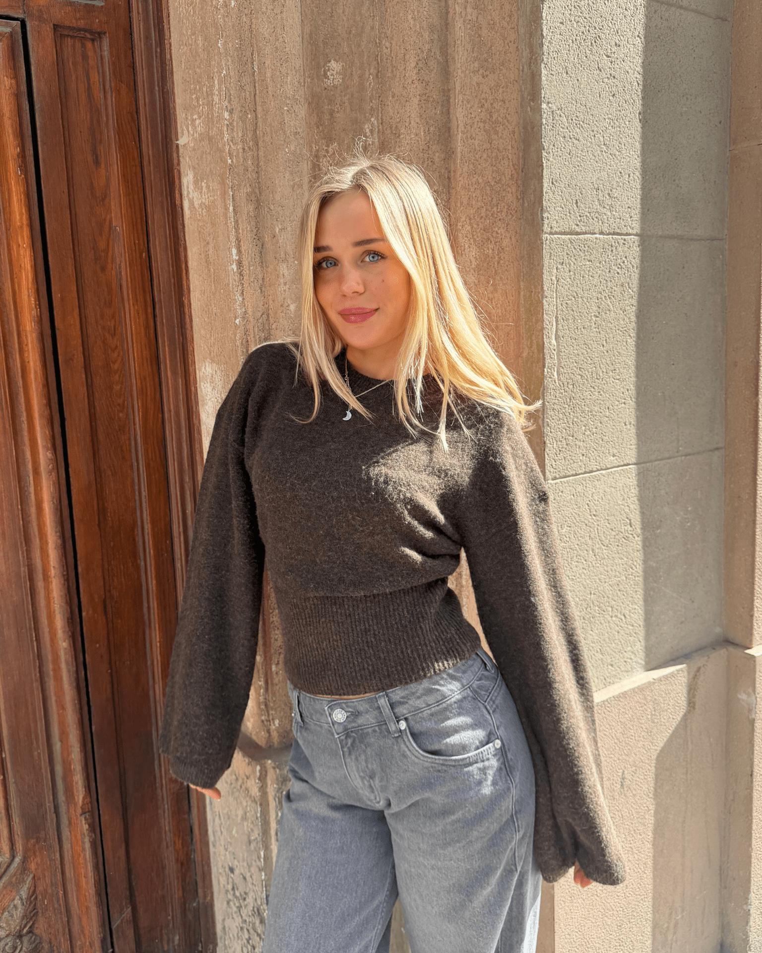 ELLEN ANGEL SLEEVE KNIT - DARK BROWN