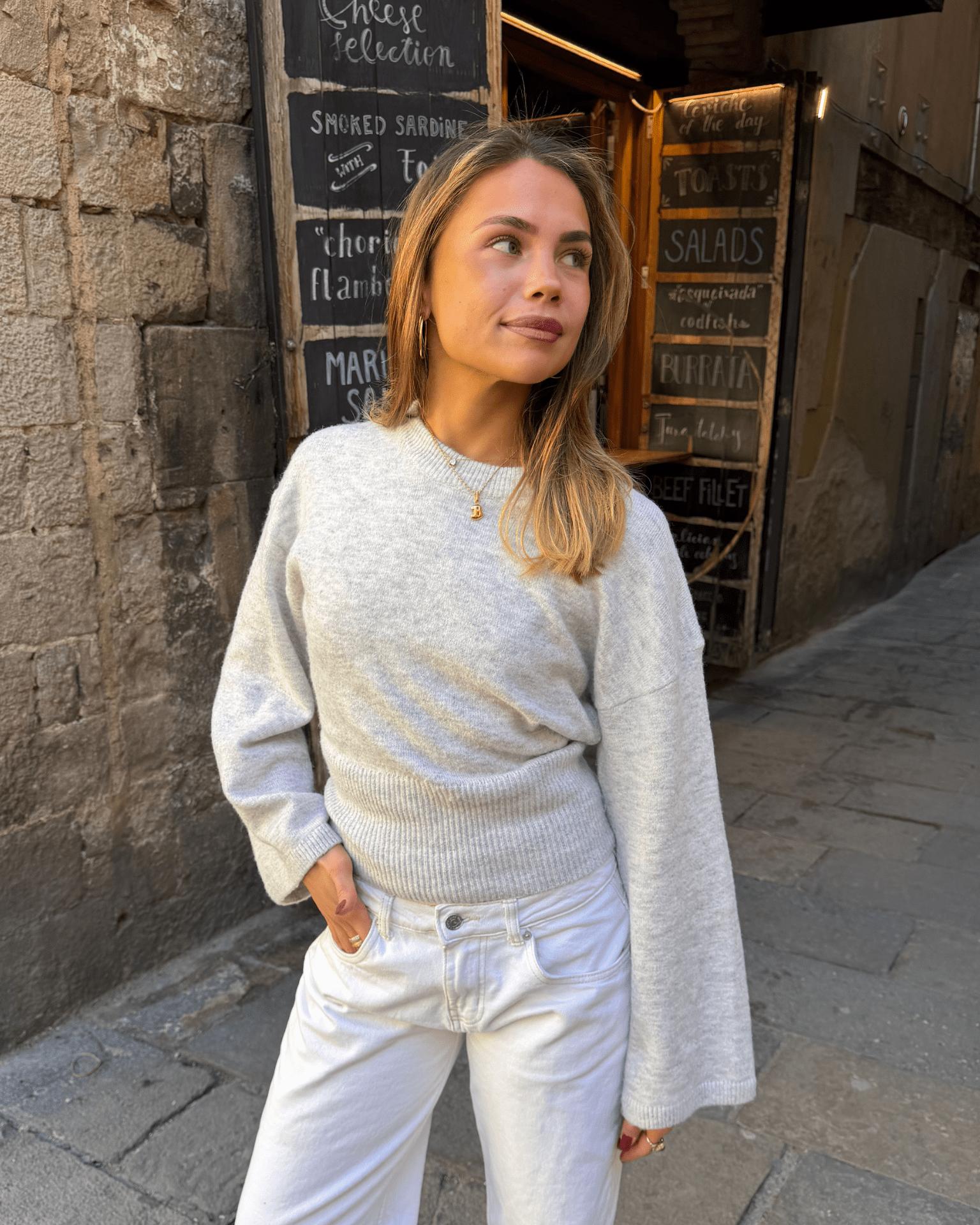 ELLEN ANGEL SLEEVE KNIT - LT GREY