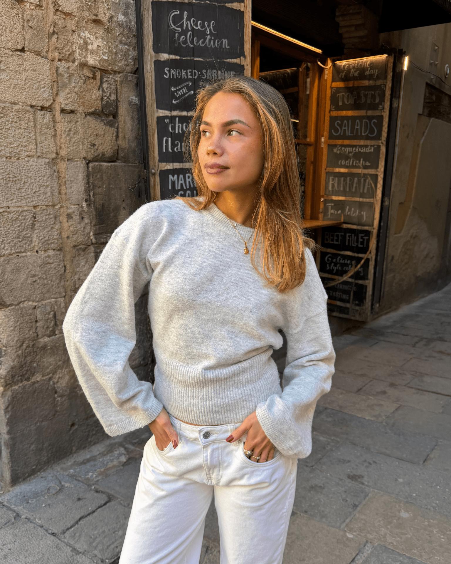 ELLEN ANGEL SLEEVE KNIT - LT GREY