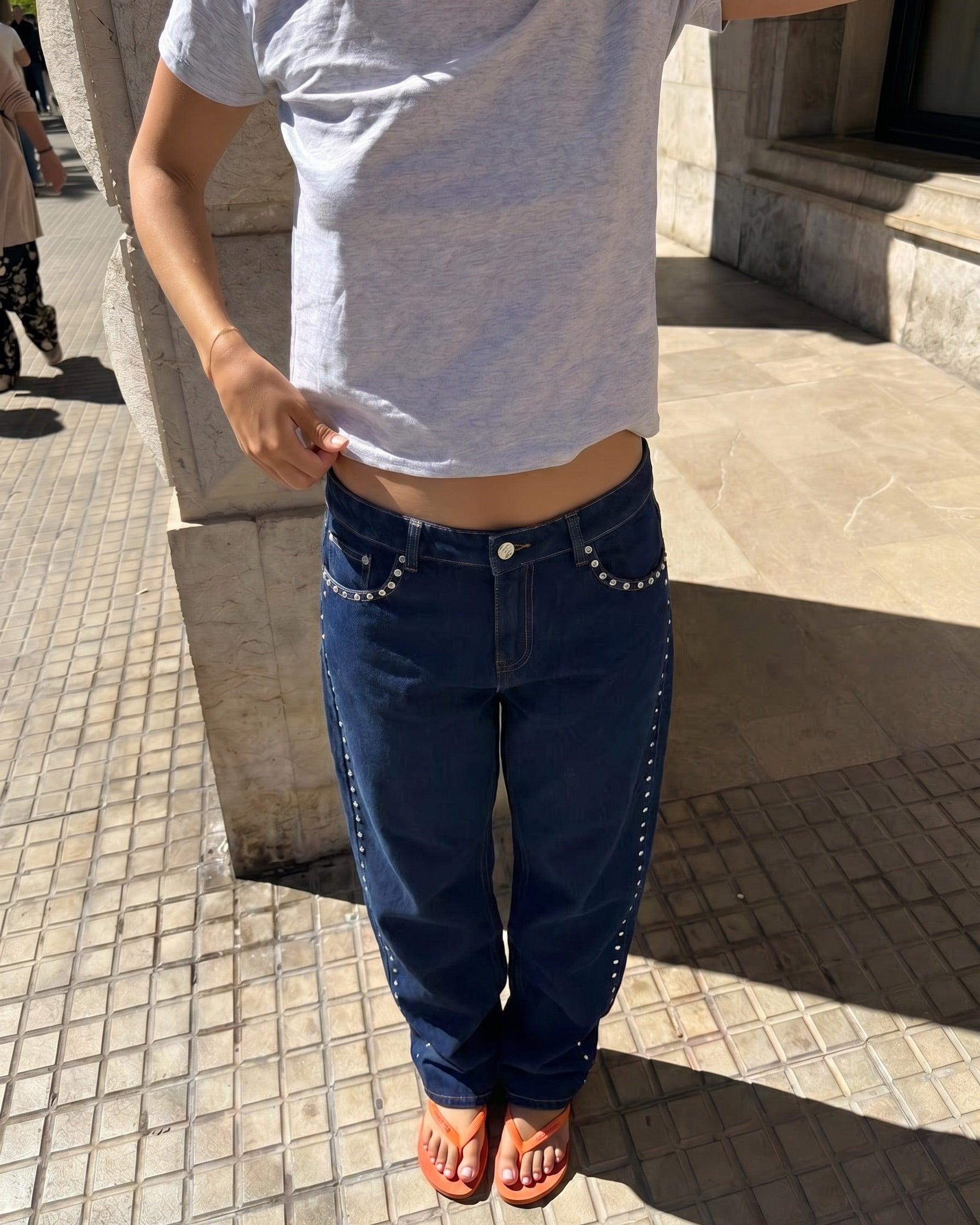 ESTHER STUD JEANS - DARK BLUE - Dinvintageshop