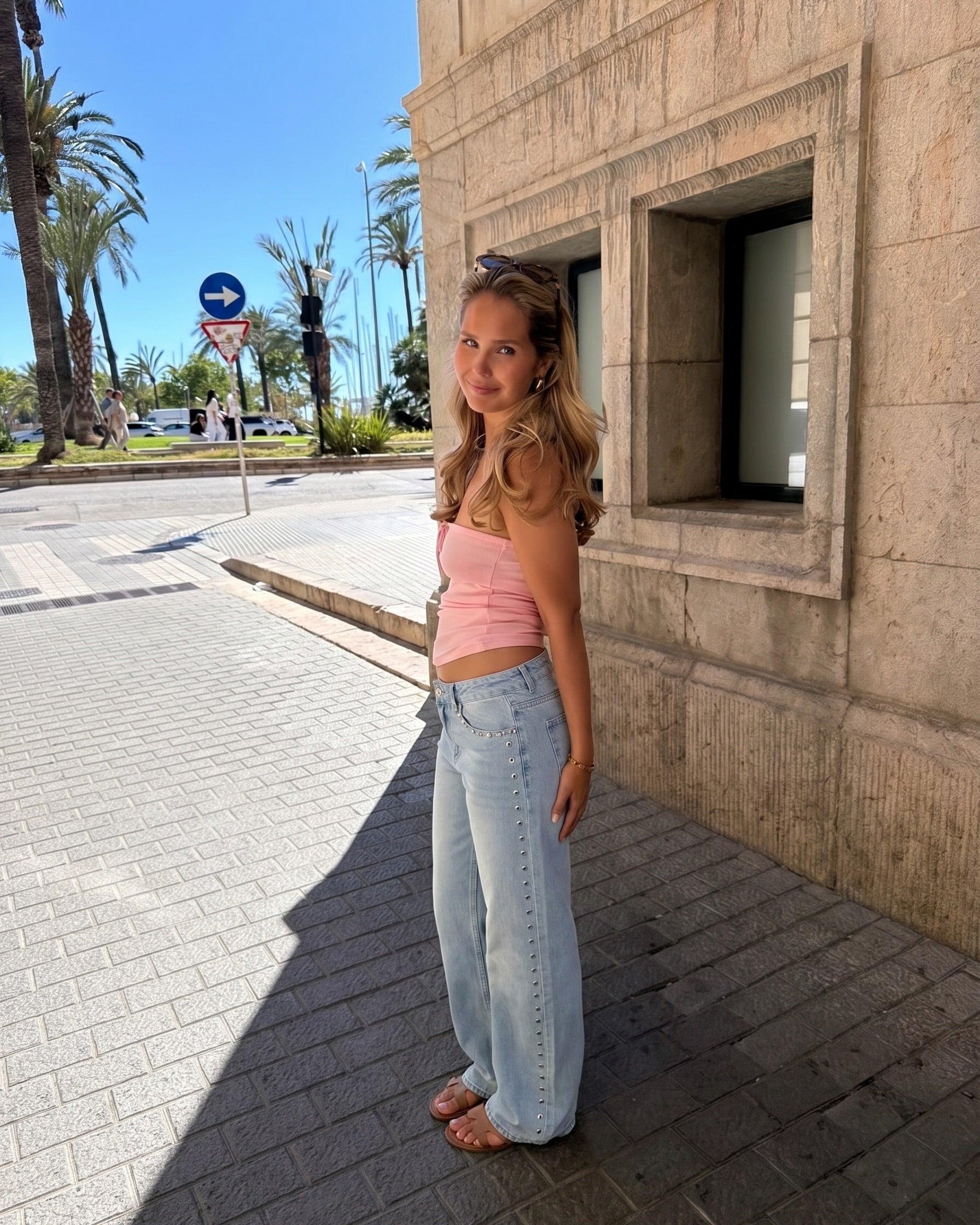 ESTHER STUD JEANS - LIGHT BLUE - Dinvintageshop