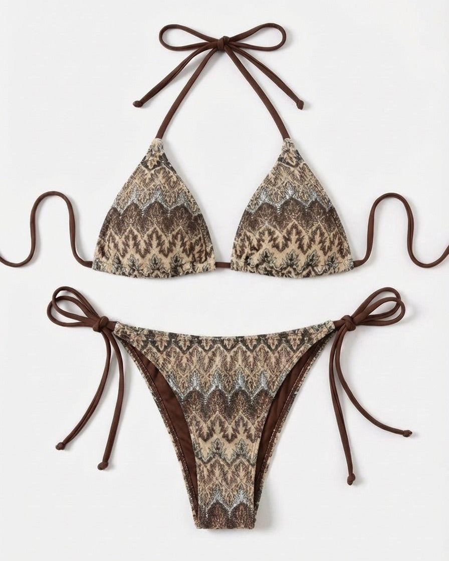 FILIPPA BIKINI SET - BROWN MIX - Dinvintageshop