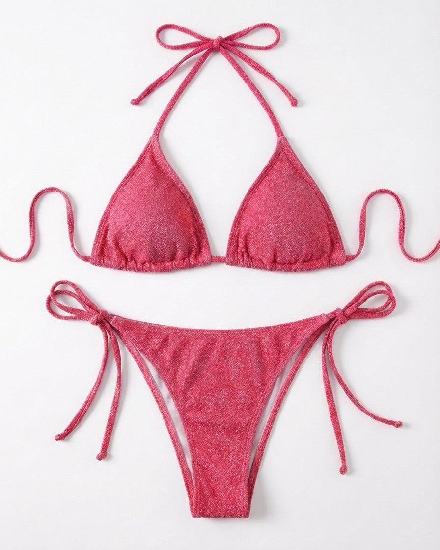 FILIPPA GLITTER BIKINI SET - PINK - Dinvintageshop