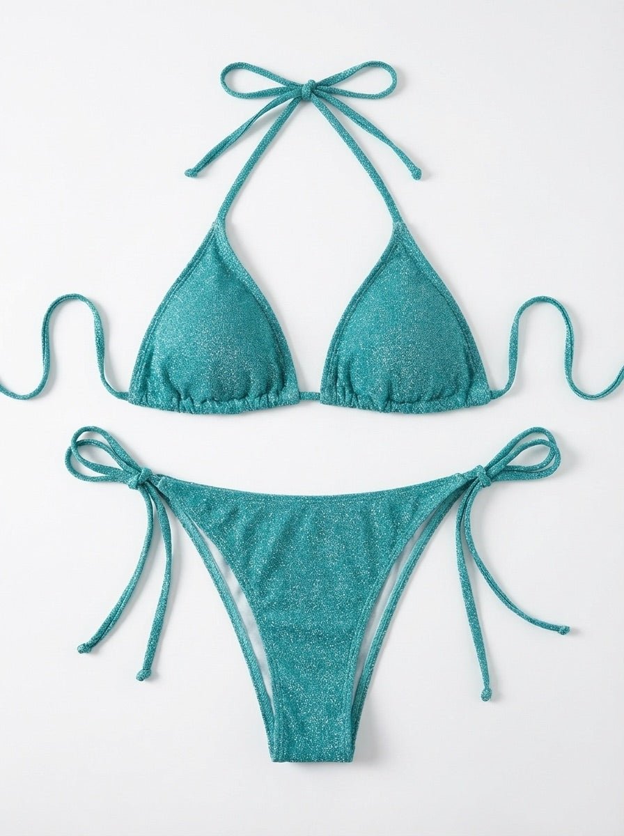 FILIPPA GLITTER BIKINI SET - TEAL - Dinvintageshop