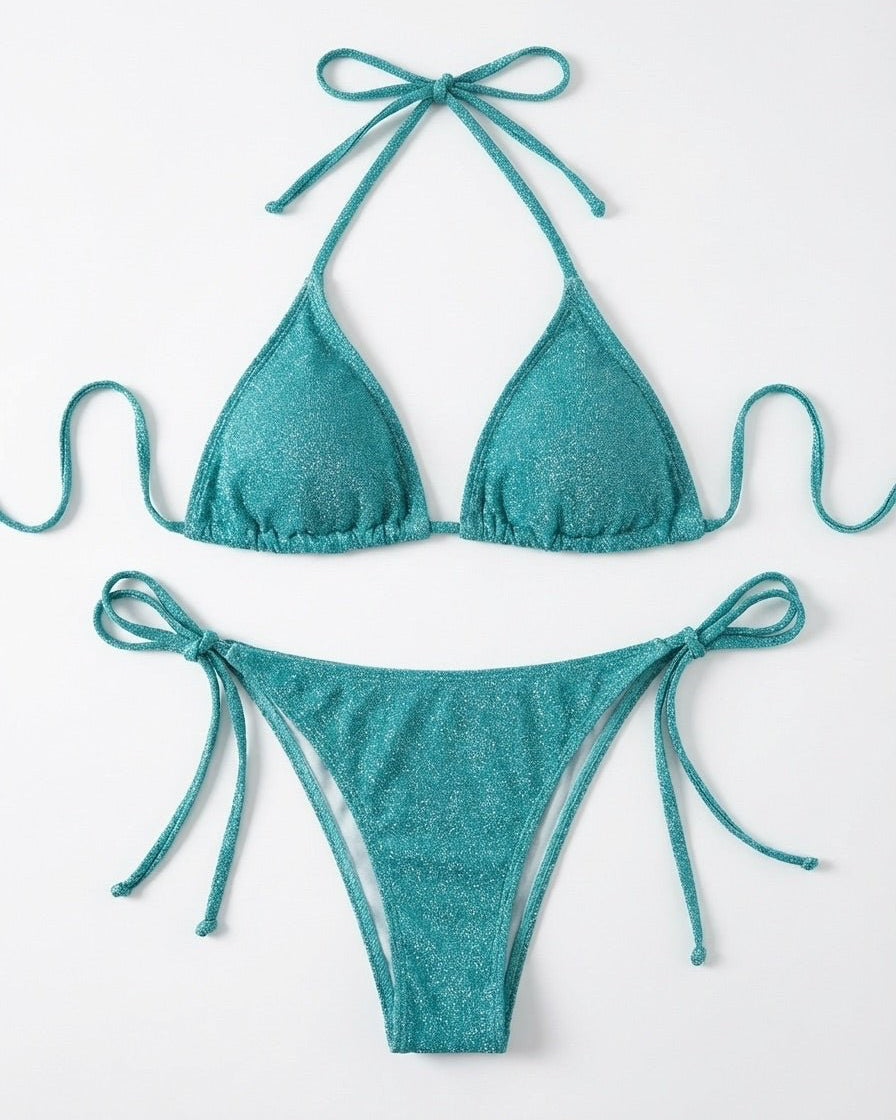 FILIPPA GLITTER BIKINI SET - TEAL - Dinvintageshop