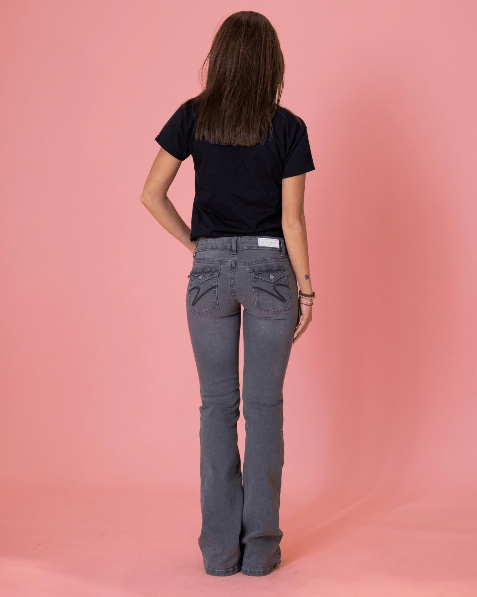 HANNAH ULTRA LOW BOOTCUT JEANS - DARK GREY