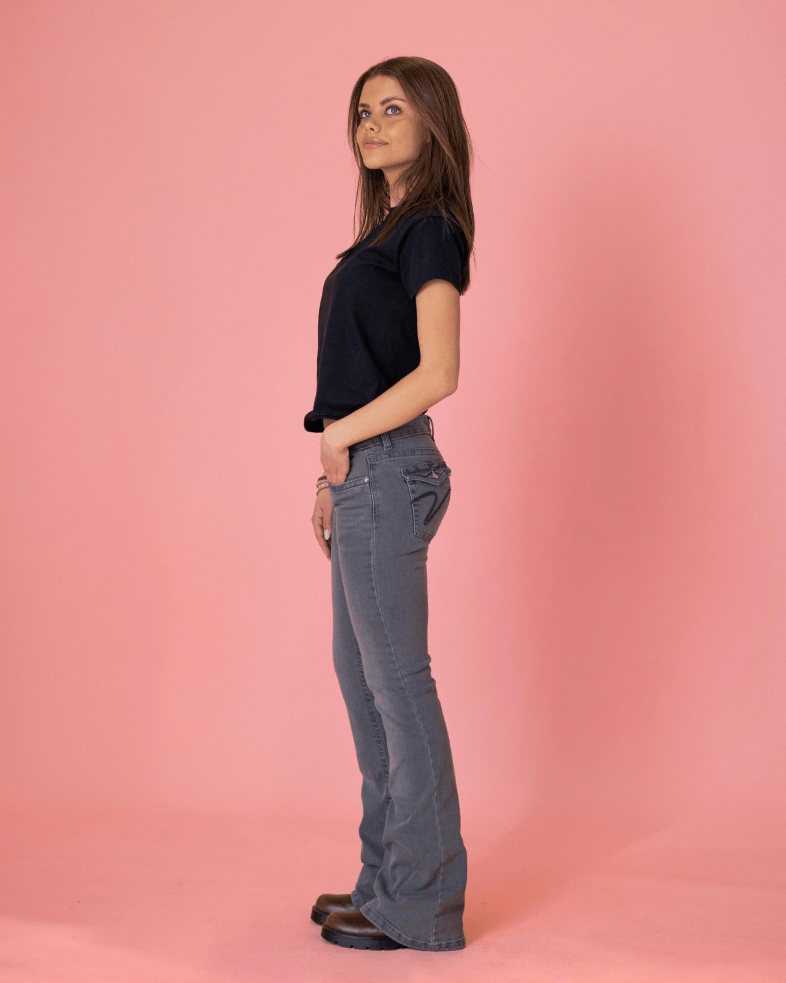 HANNAH ULTRA LOW BOOTCUT JEANS - DARK GREY