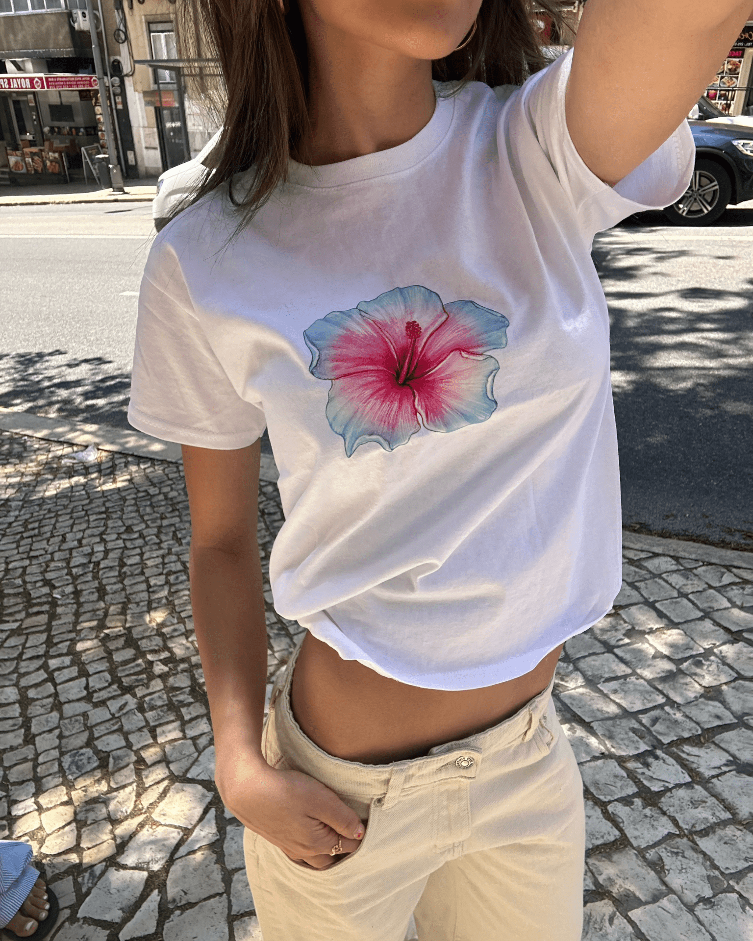 HAWAII (blå) BABY TEE - HVID - Dinvintageshop