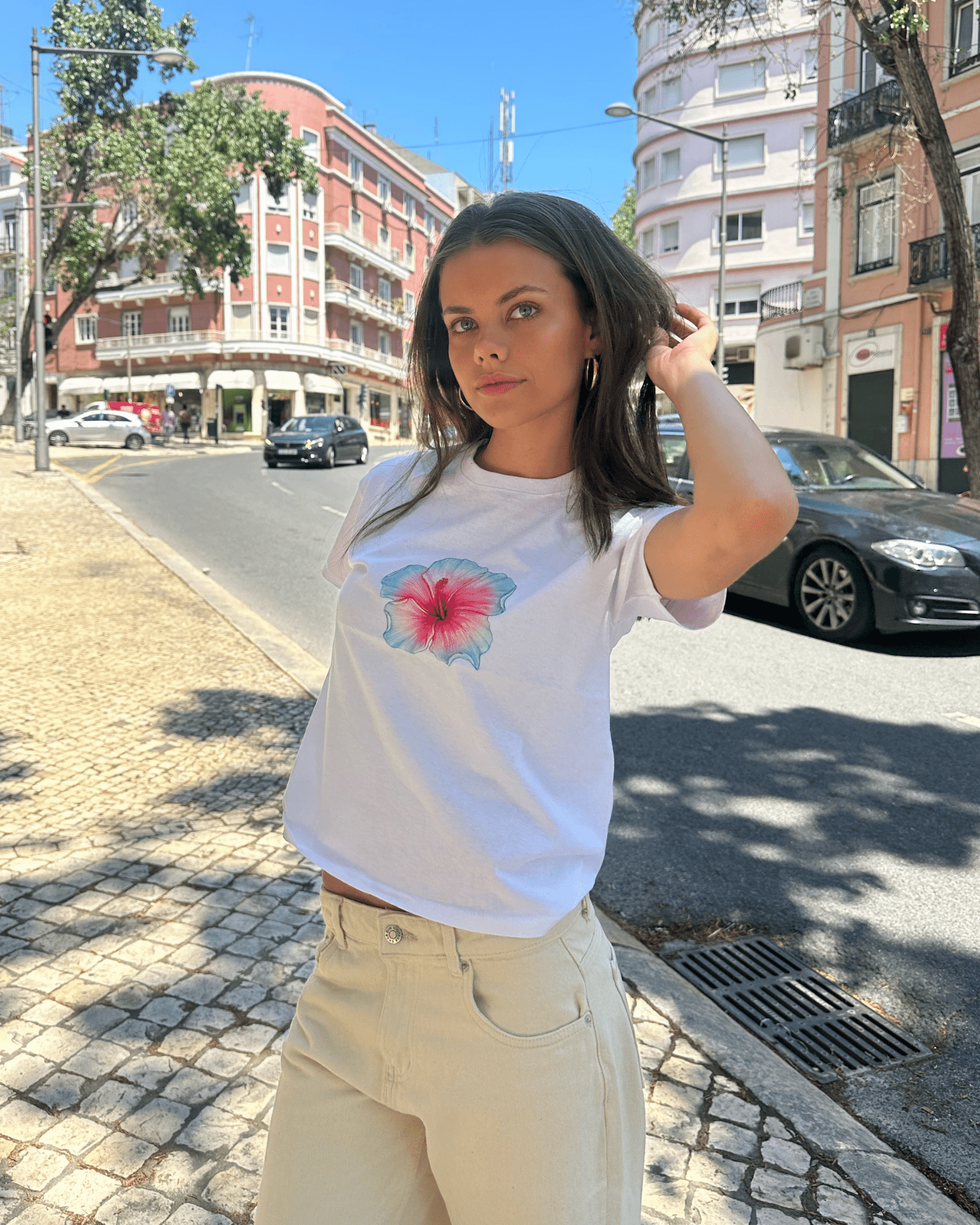 HAWAII (blå) BABY TEE - HVID - Dinvintageshop