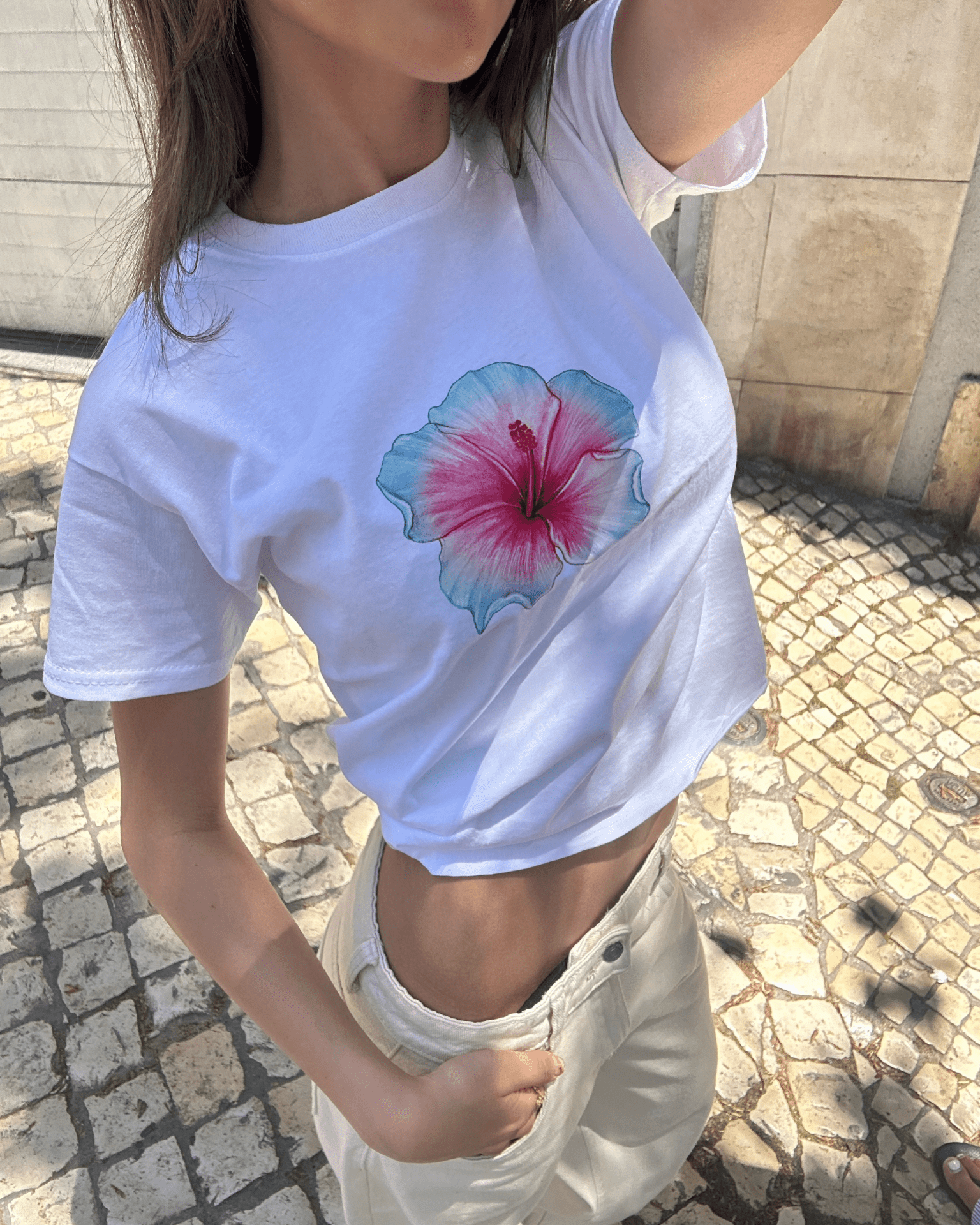 HAWAII (blå) BABY TEE - HVID - Dinvintageshop