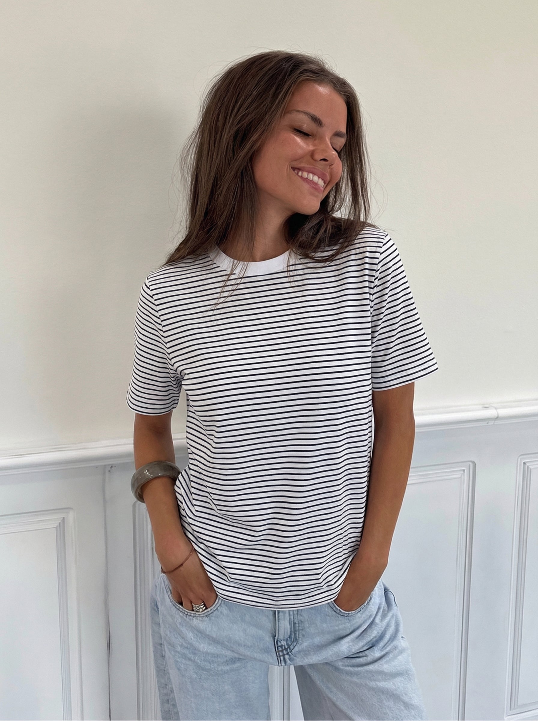 RIA SMALL STRIPE TEE - BRIGHT WHITE/MARITIME BLUE