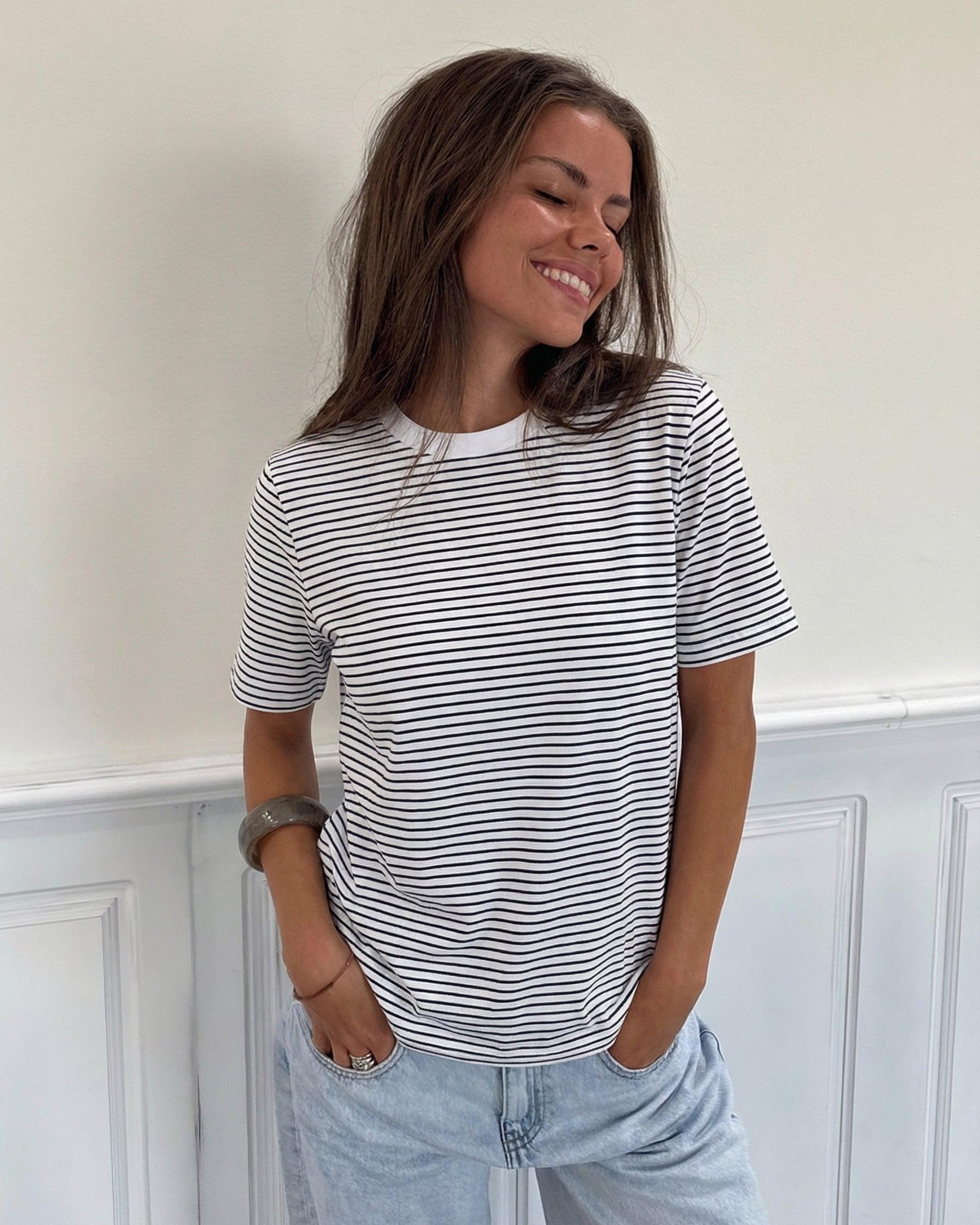 RIA SMALL STRIPE TEE - BRIGHT WHITE/MARITIME BLUE