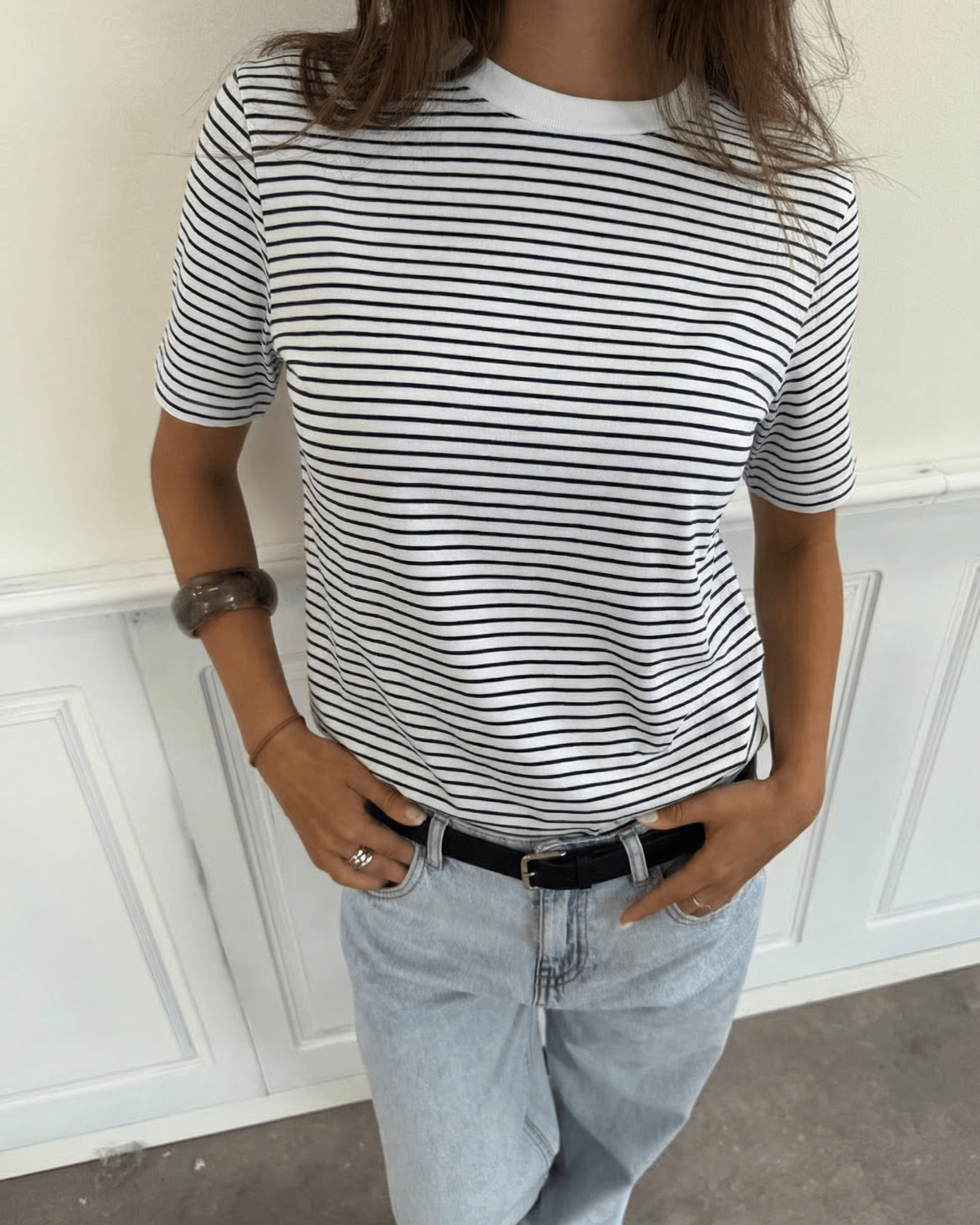 RIA SMALL STRIPE TEE - BRIGHT WHITE/MARITIME BLUE