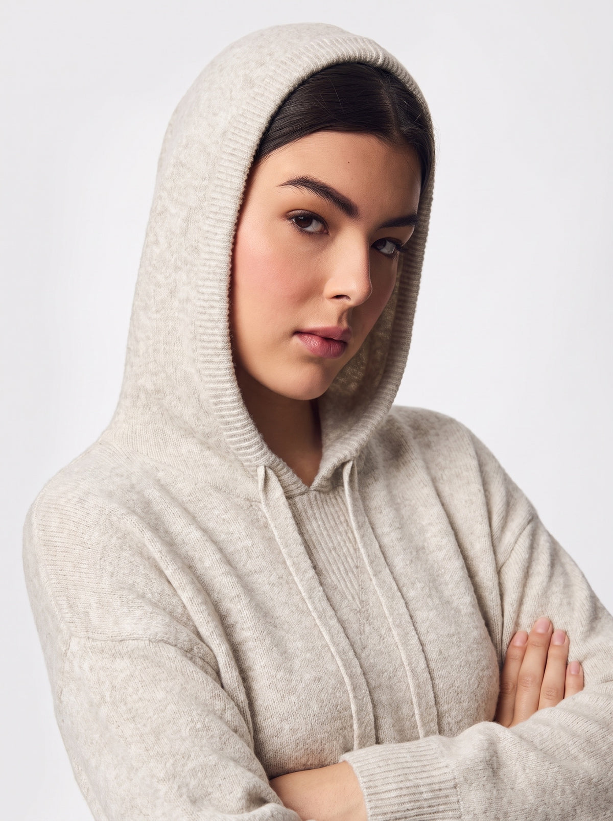MALOU KNIT HOODIE - BIRCH MELANGE