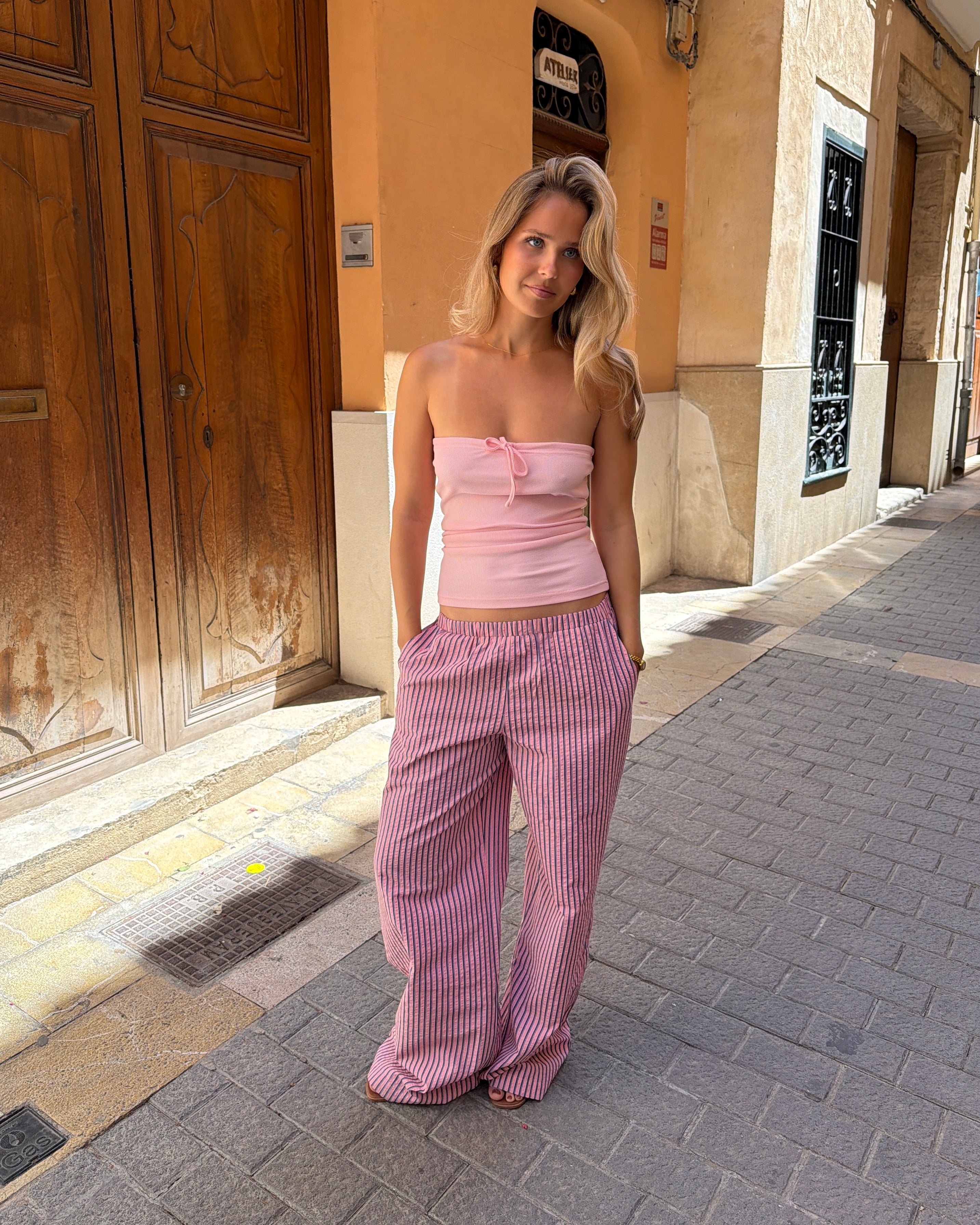 IDA STRIPE PANT - CORAL - Dinvintageshop