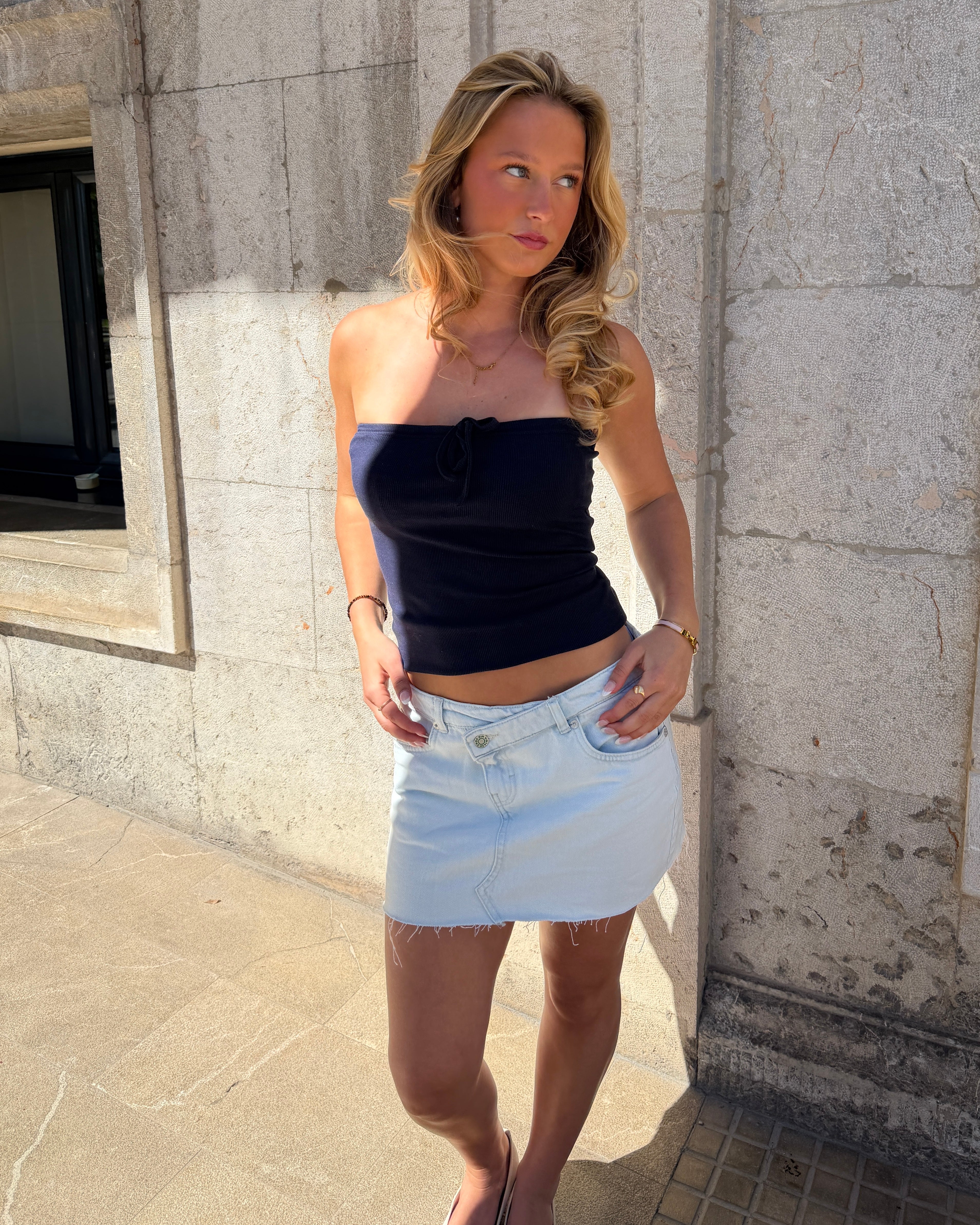 JESSICA DENIM MINI SKIRT - ICE BLUE - Dinvintageshop