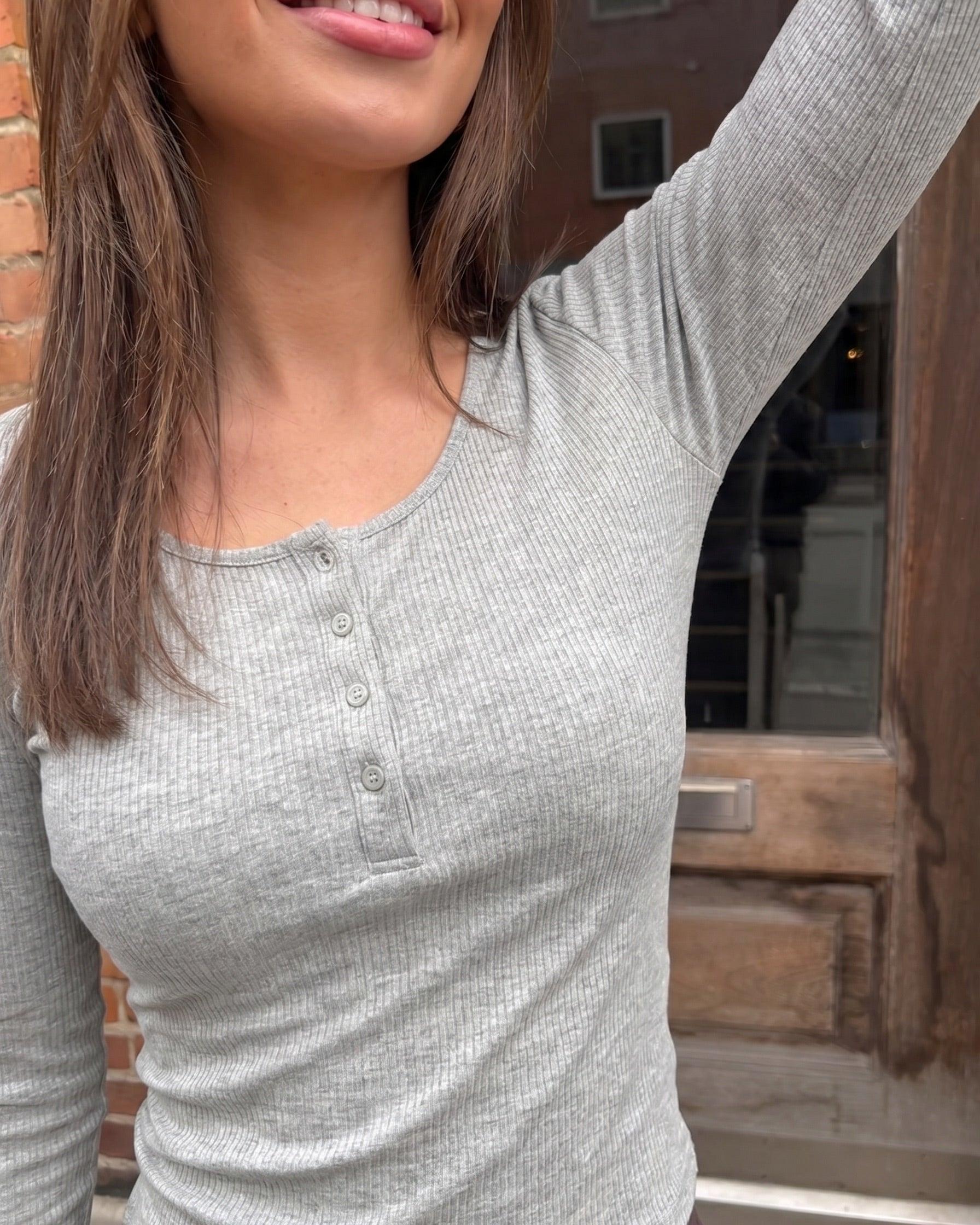 KITTE LANGÆRMET TOP - MEDIUM GREY MELANGE - Dinvintageshop