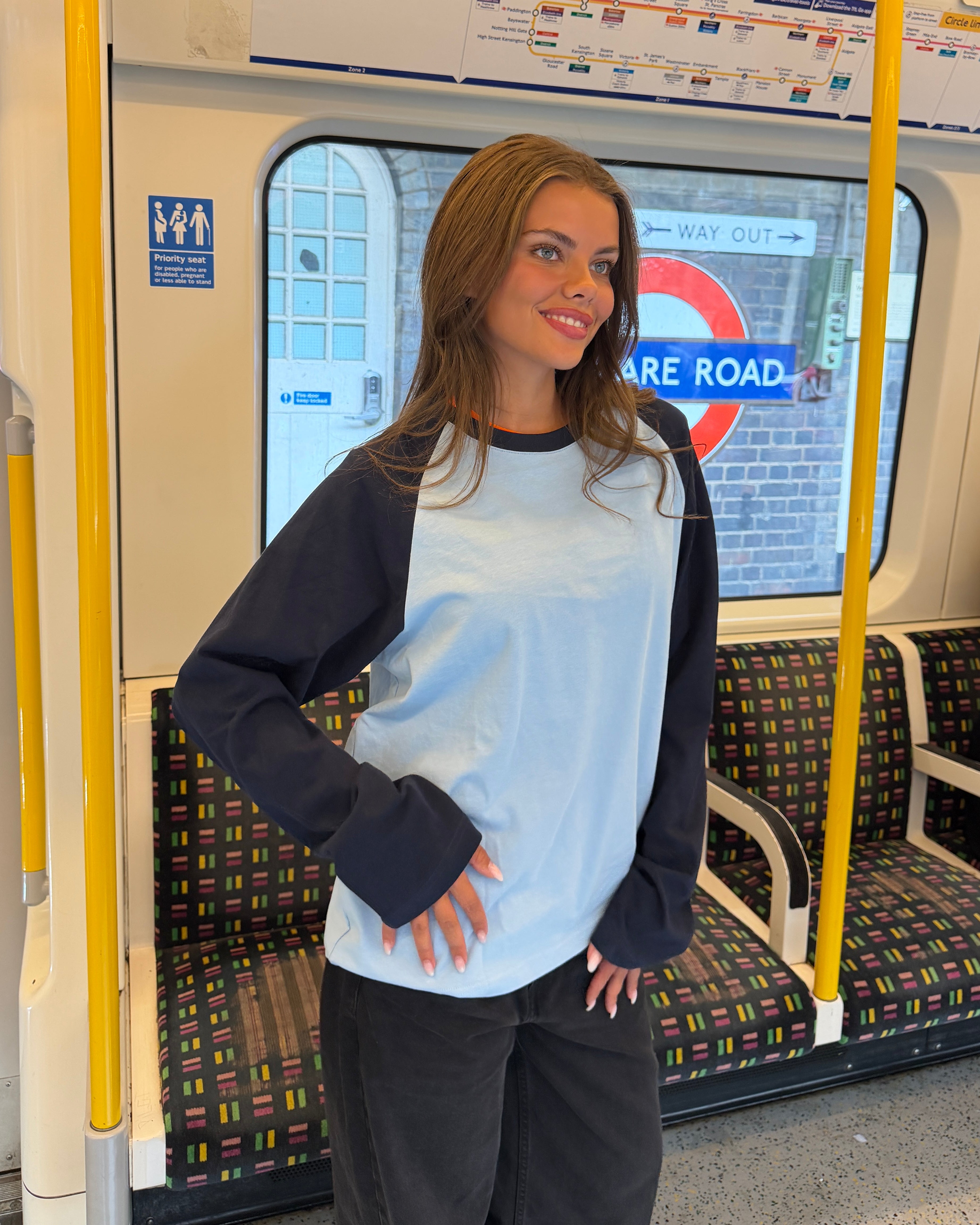 KLARA TEE - LIGHT BLUE/NAVY - Dinvintageshop