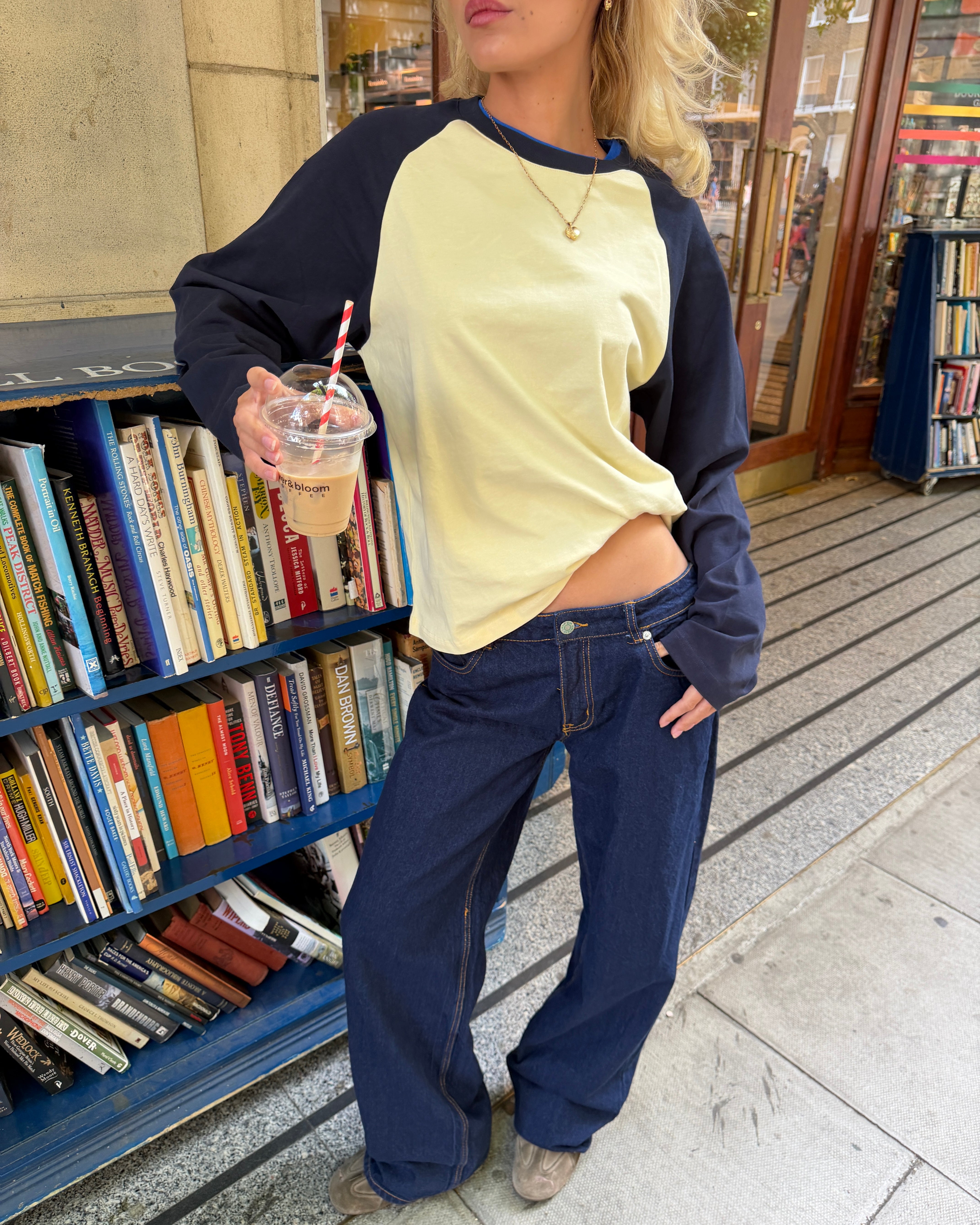 KLARA TEE - YELLOW/NAVY - Dinvintageshop