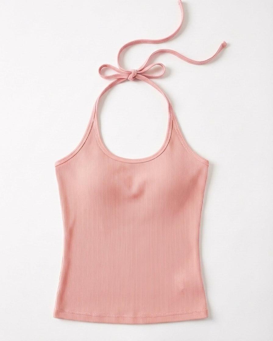 LINE HALTERNECK TOP - LIGHT PINK - Dinvintageshop