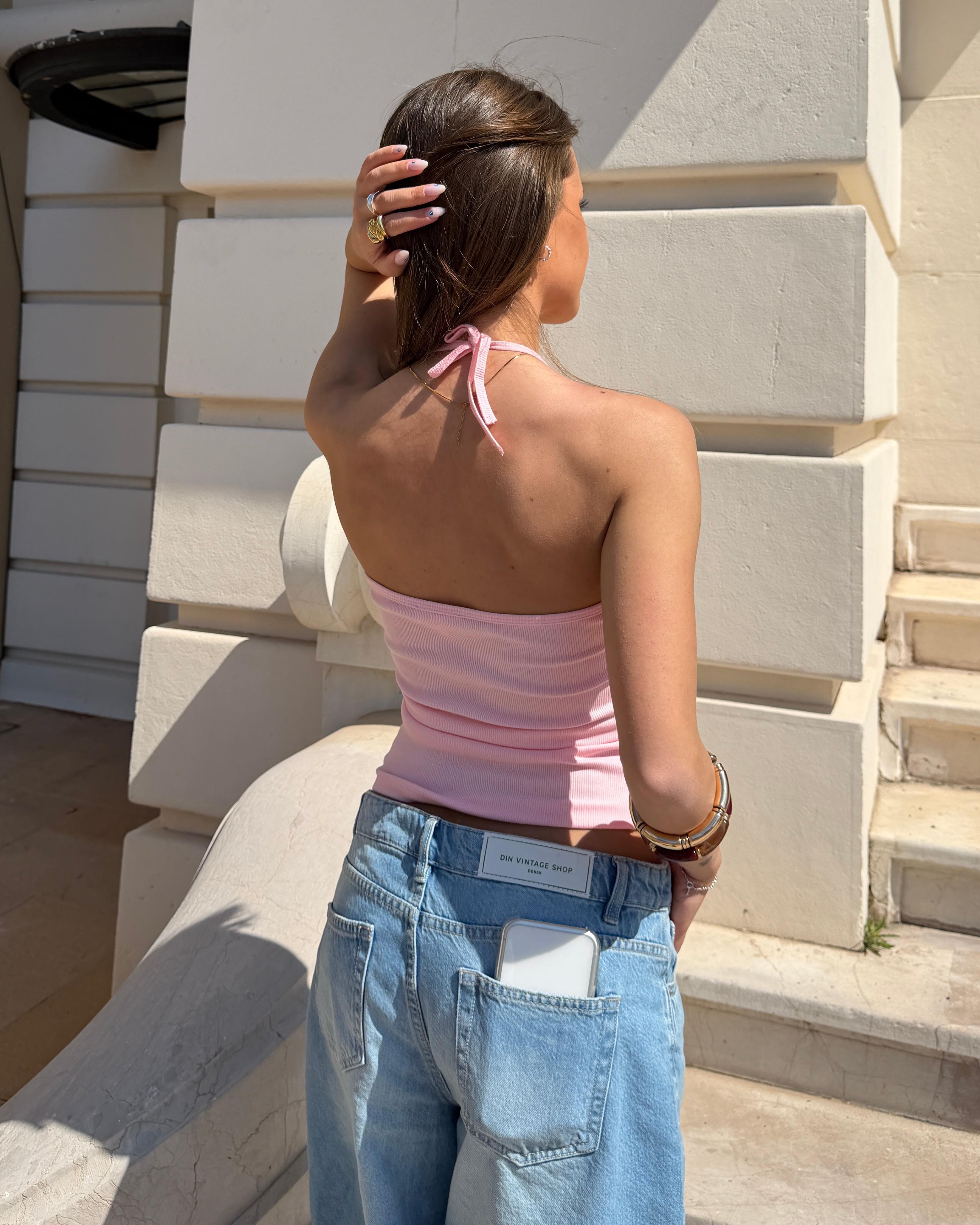 LINE HALTERNECK TOP - LIGHT PINK - Dinvintageshop