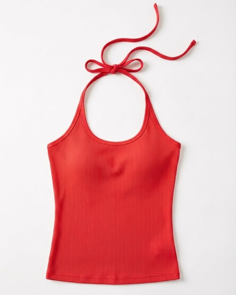 LINE HALTERNECK TOP - RED - Dinvintageshop