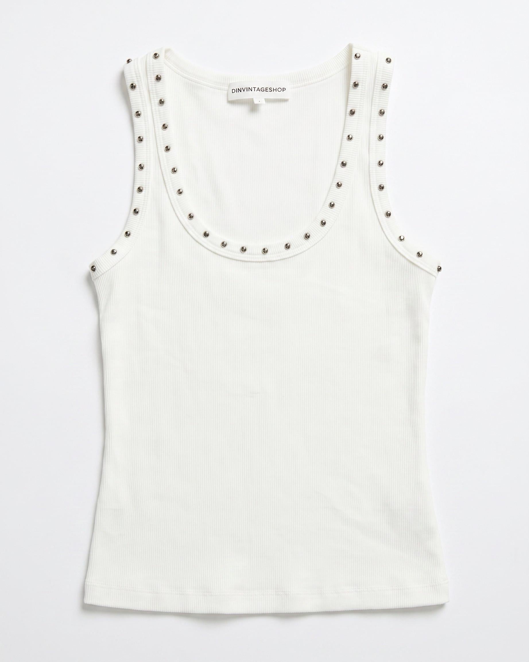 LUNA STUDS TANK TOP - WHITE - Dinvintageshop