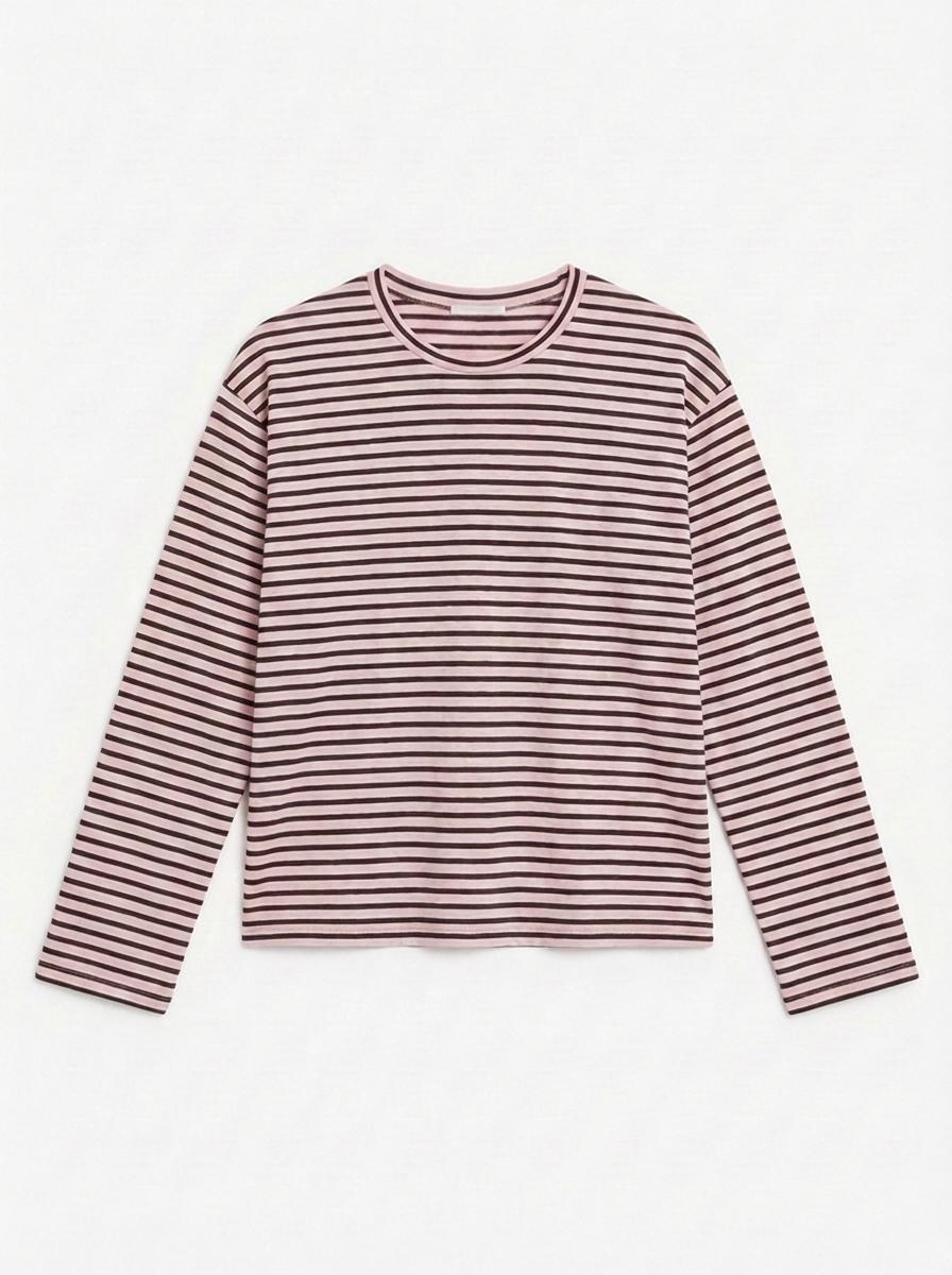 MALIA STRIPE TEE - BLUSH PINK/BROWN
