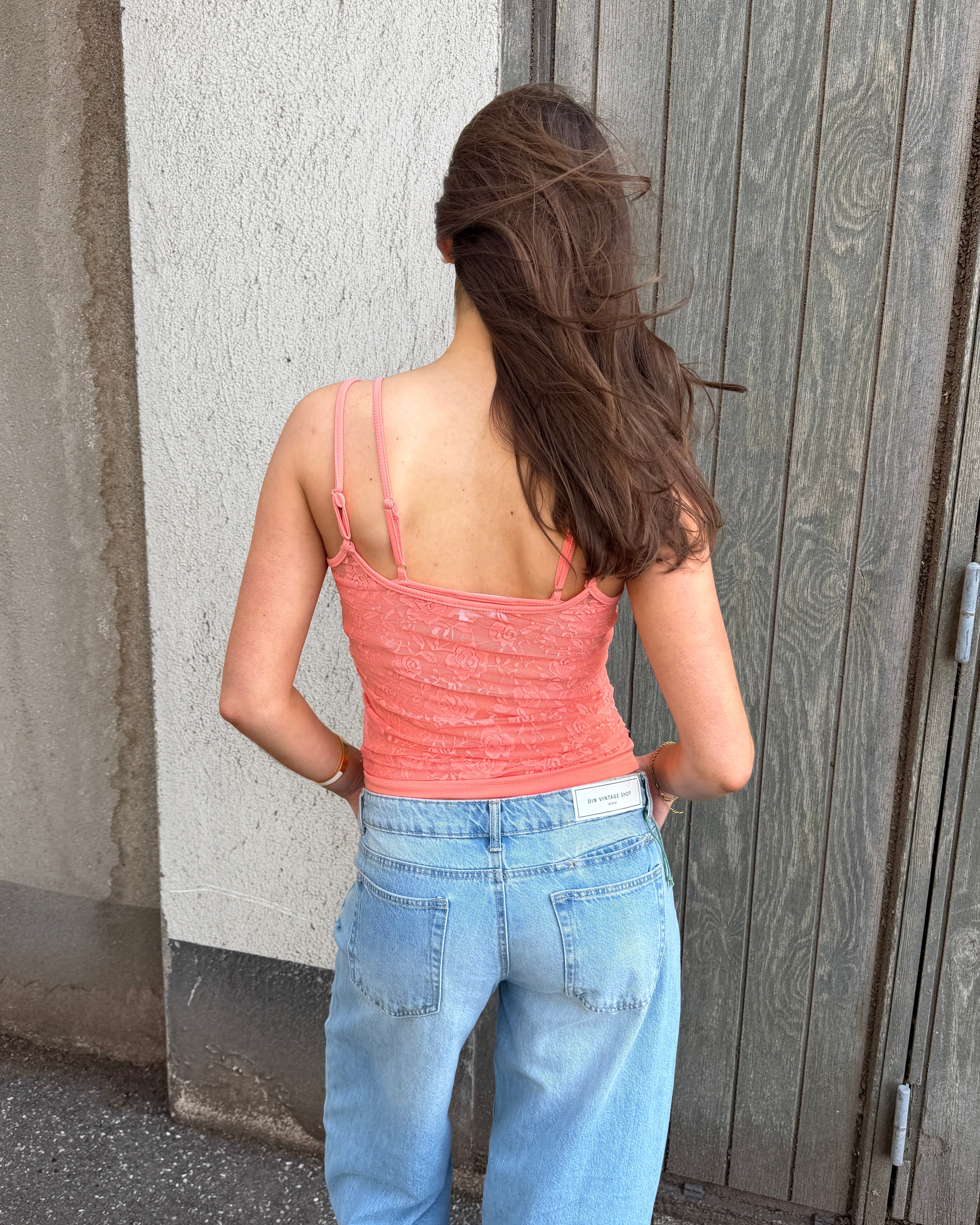 MALOU LACE TANK TOP - CORAL - Dinvintageshop