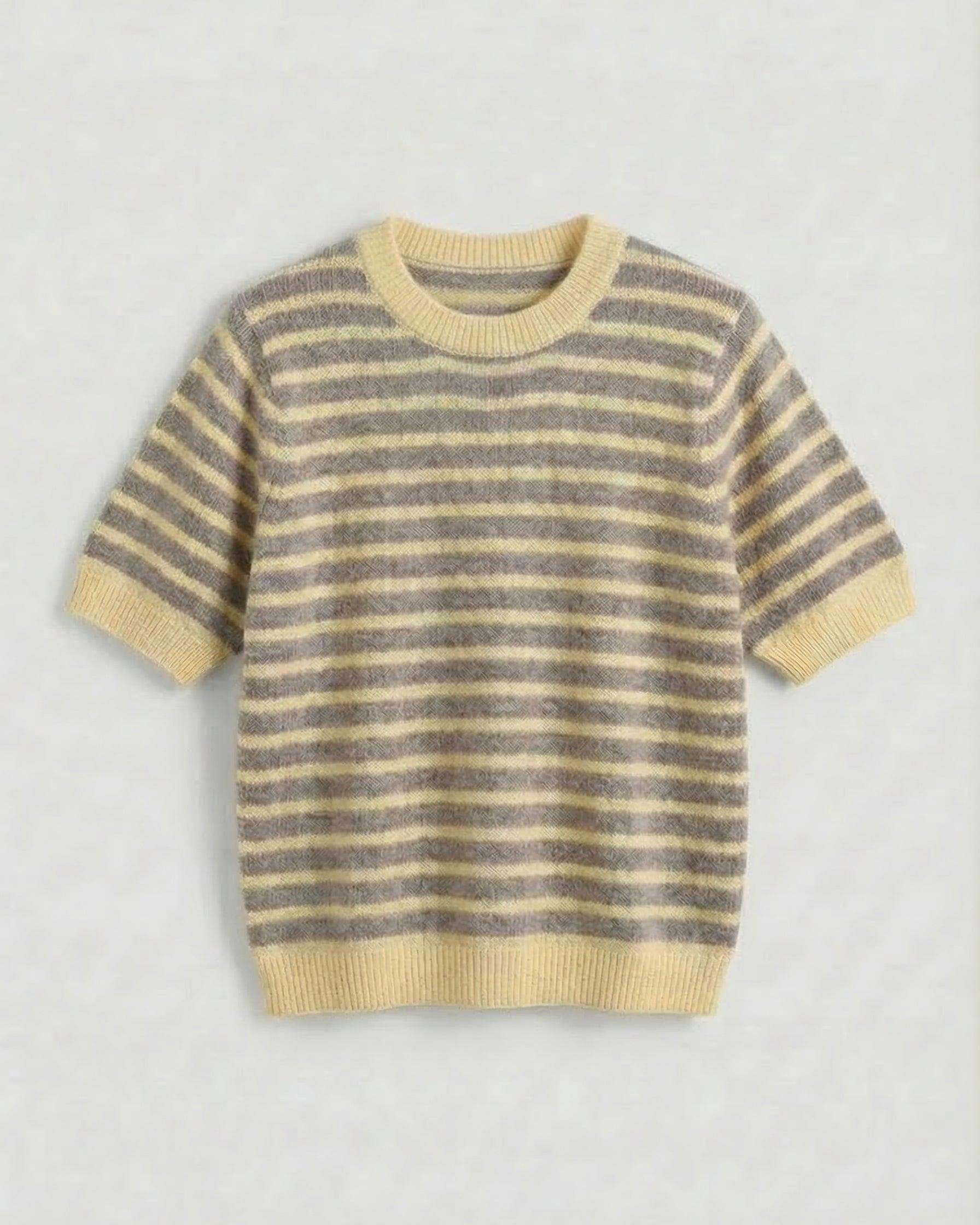 MIRA STRIBET STRIK - BUTTER YELLOW/TAUPE - Dinvintageshop