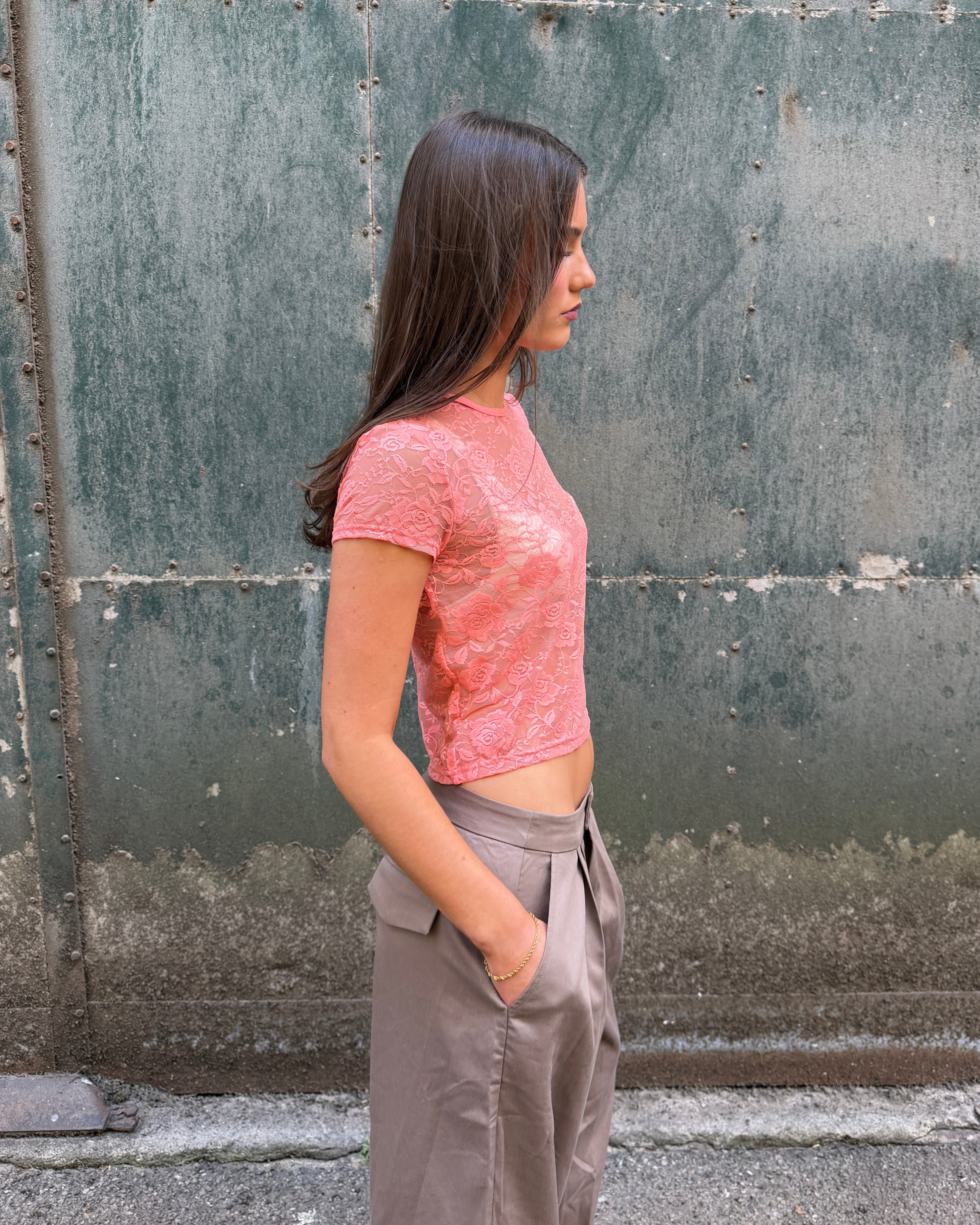 MONIQUE LACE TOP - CORAL - Dinvintageshop