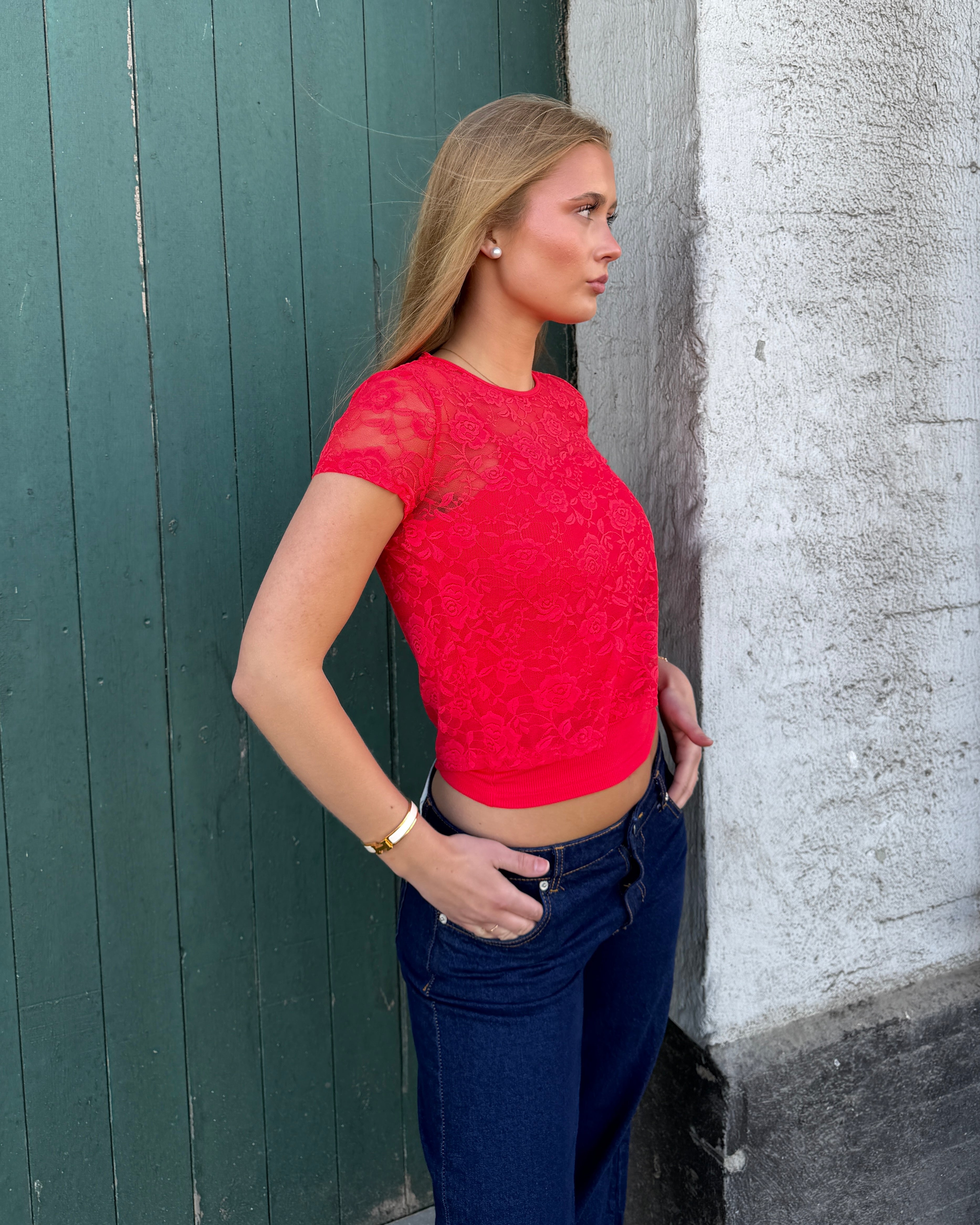 MONIQUE LACE TOP - RED - Dinvintageshop