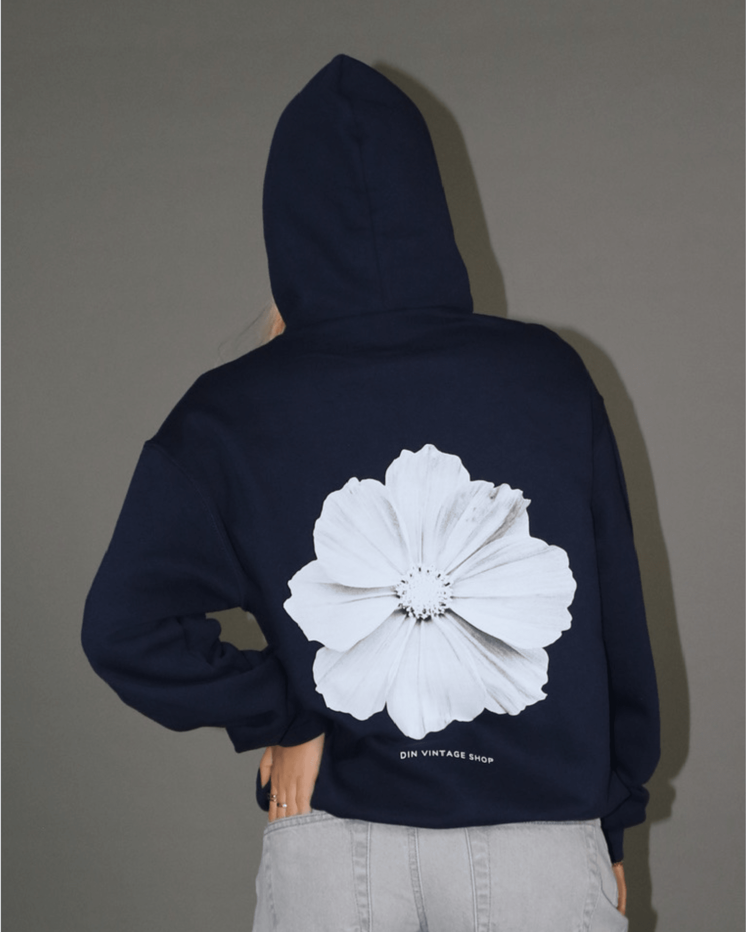 MONOCHROME FLOWER HOODIE (rygprint) - NAVY - Dinvintageshop