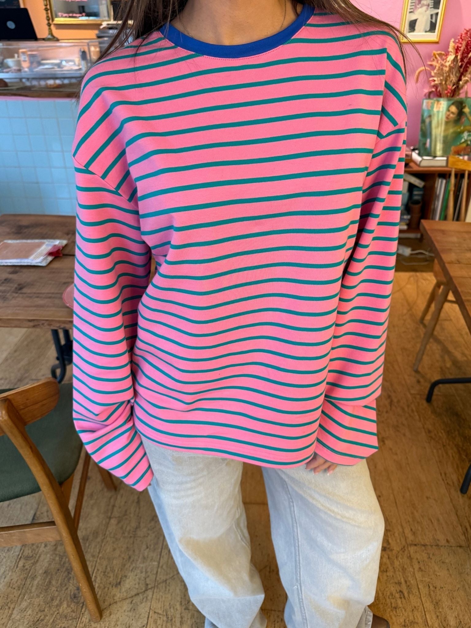 MYNTE STRIPE TEE - PINK/GREEN - Dinvintageshop