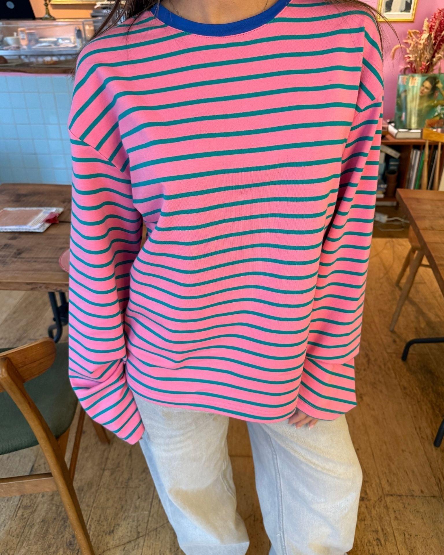 MYNTE STRIPE TEE - PINK/GREEN - Dinvintageshop